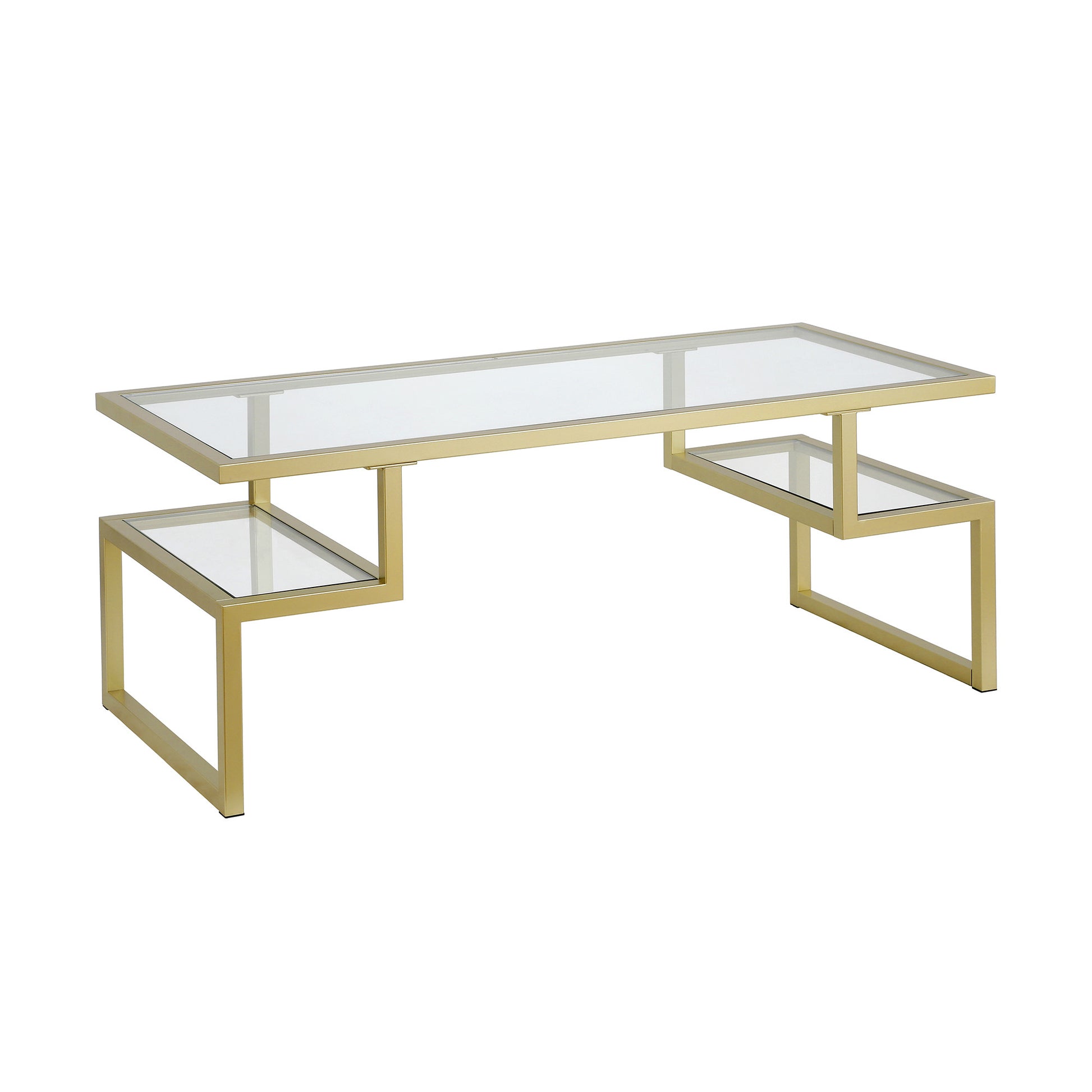 45" Gold Glass And Steel Coffee Table With Two Shelves-0