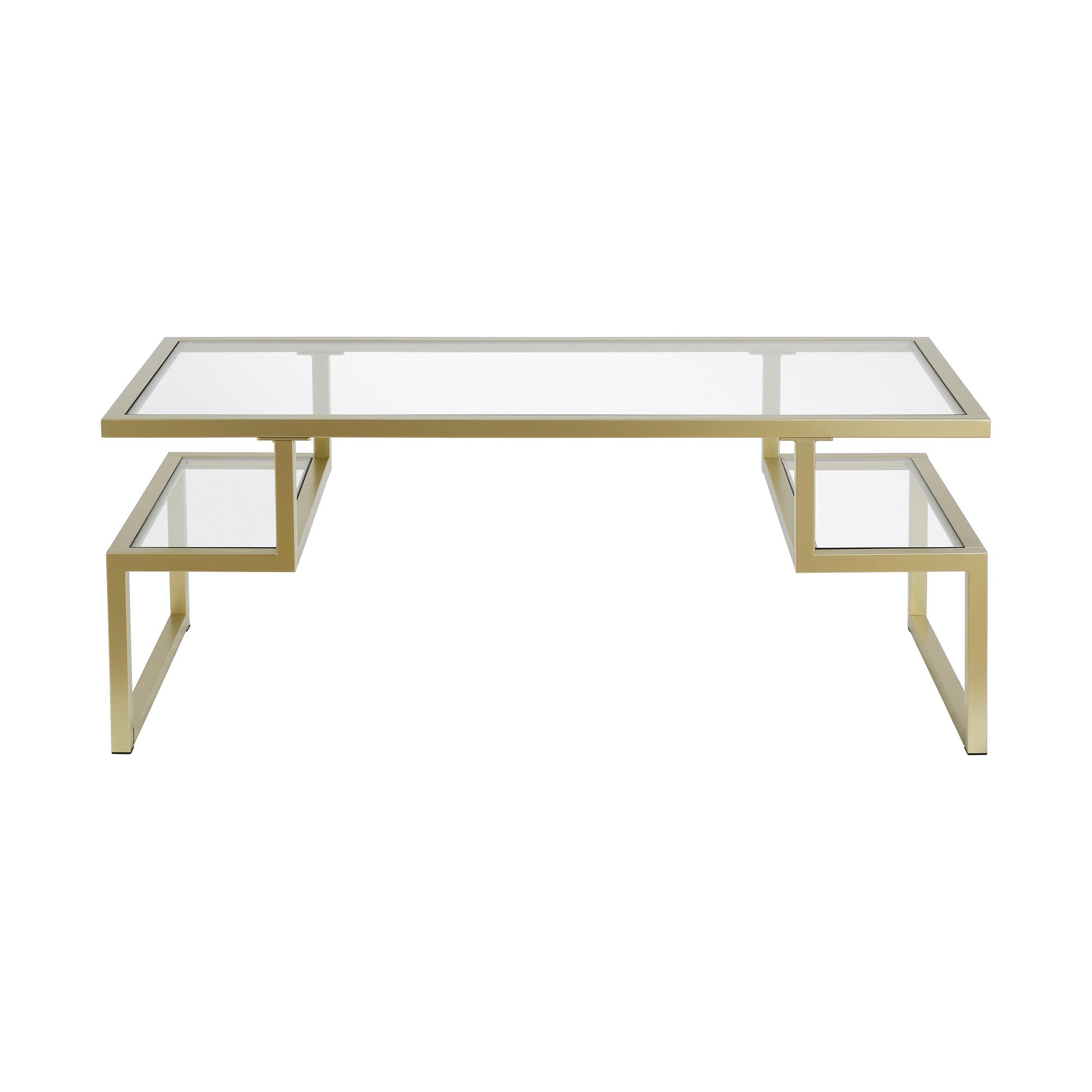 45" Gold Glass And Steel Coffee Table With Two Shelves-2