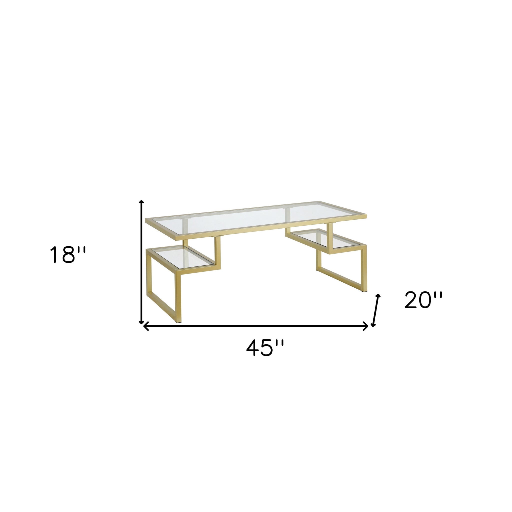 45" Gold Glass And Steel Coffee Table With Two Shelves-8