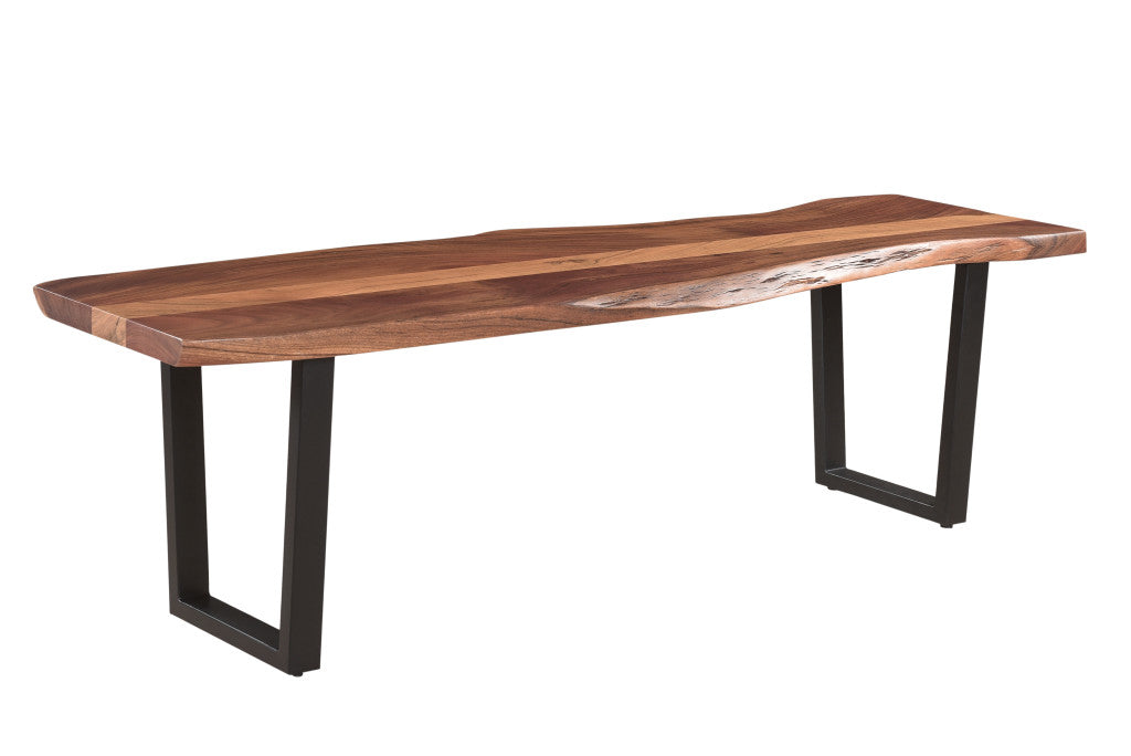66" Brown And Black Solid Wood Dining bench-Benches-DECOROLALA