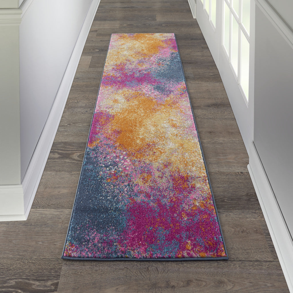 14' Blue Abstract Runner Rug-2