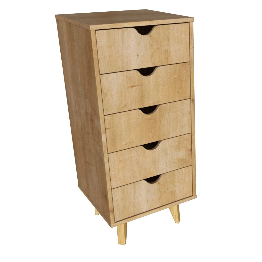 16" Natural Solid Wood Five Drawer Lingerie Chest-Dressers-DECOROLALA