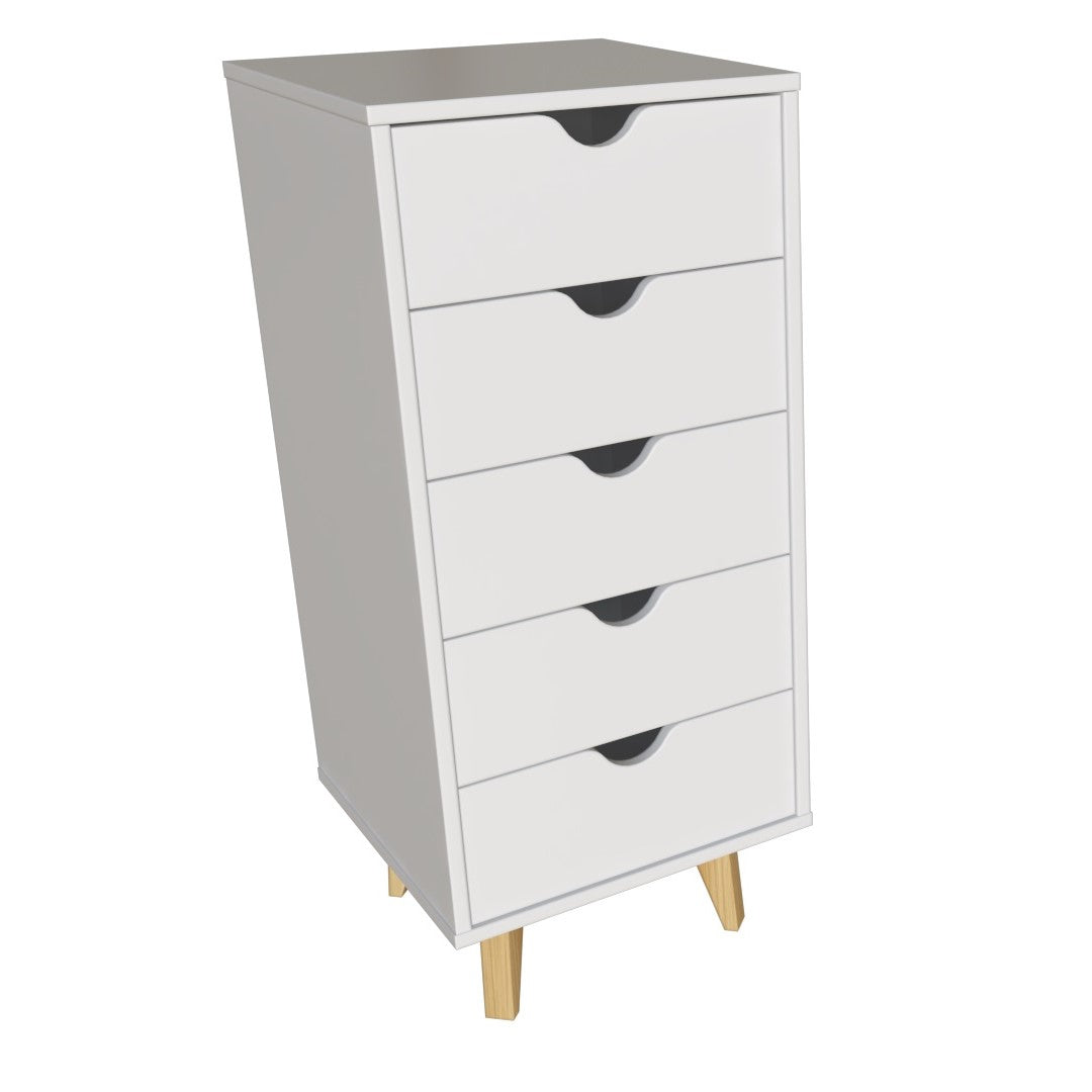 16" White Solid Wood Five Drawer Lingerie Chest-Dressers-DECOROLALA