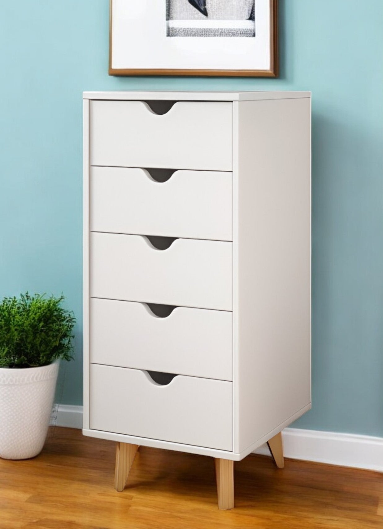16" White Solid Wood Five Drawer Lingerie Chest-Dressers-DECOROLALA