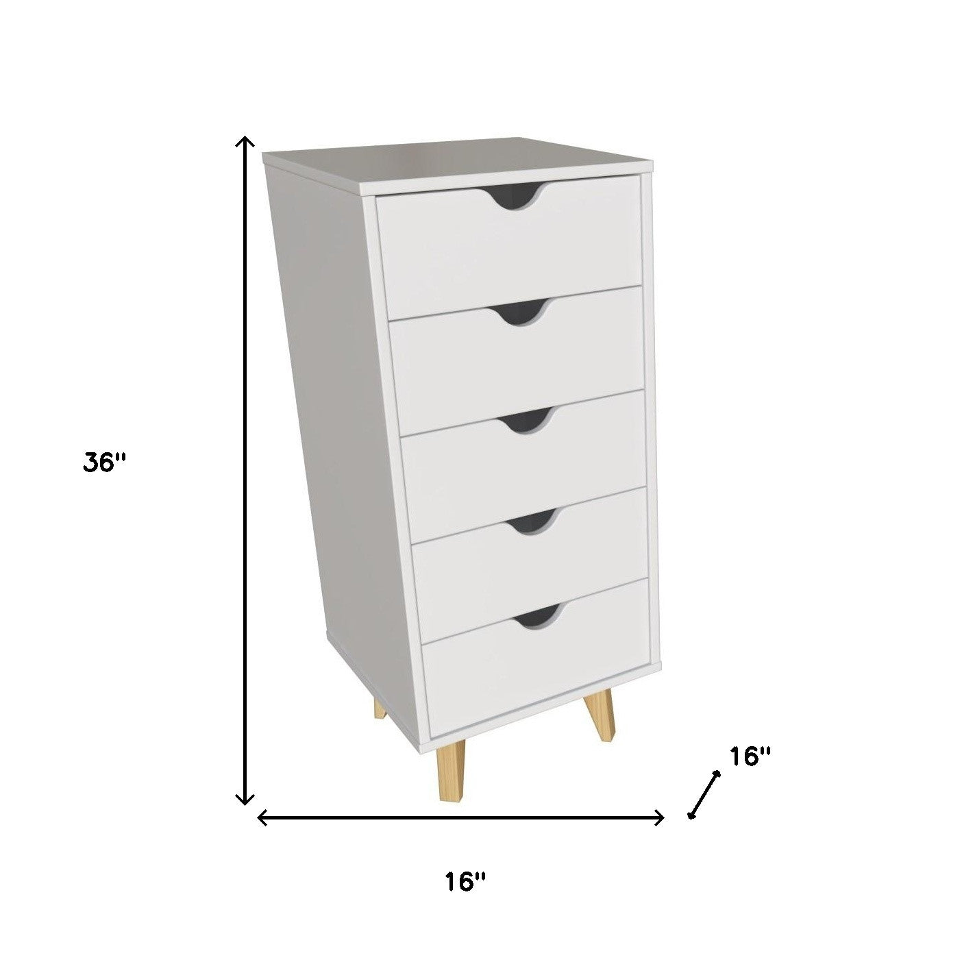 16" White Solid Wood Five Drawer Lingerie Chest-Dressers-DECOROLALA