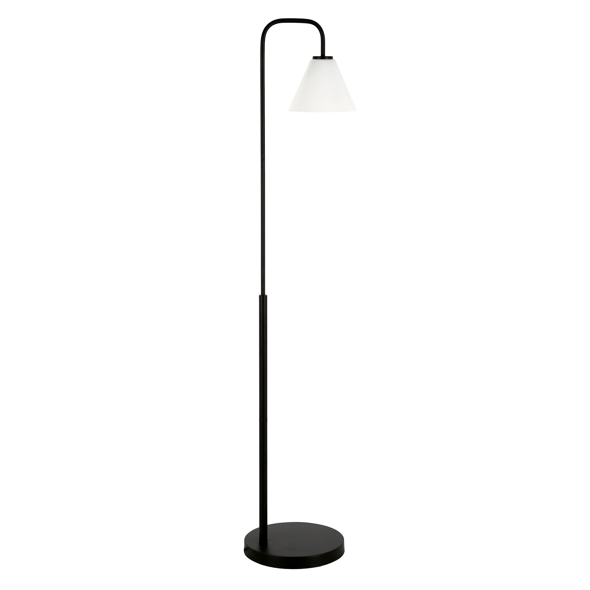 62" Black Arched Floor Lamp With White Frosted Glass Cone Shade-Floor Lamps-DECOROLALA