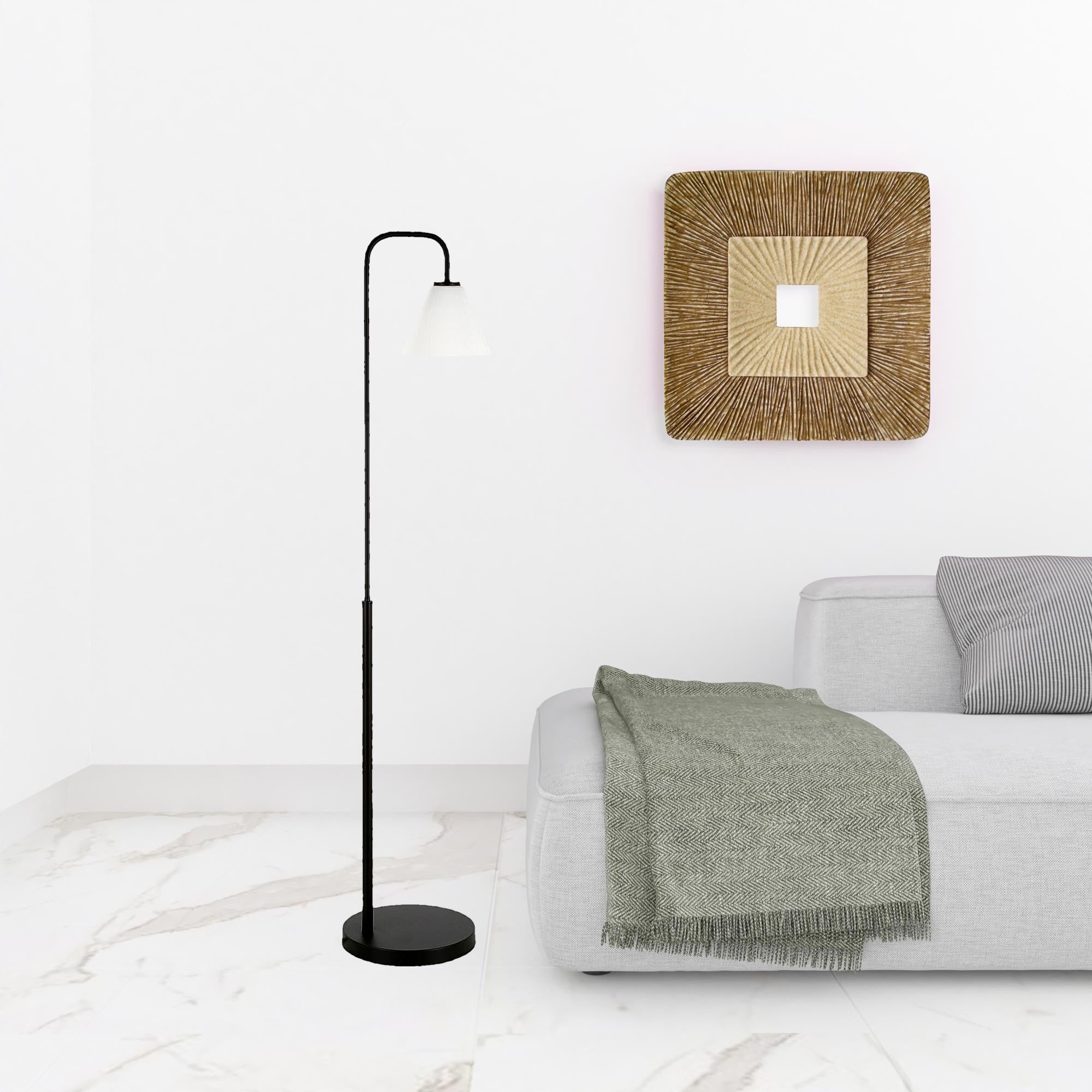 62" Black Arched Floor Lamp With White Frosted Glass Cone Shade-Floor Lamps-DECOROLALA