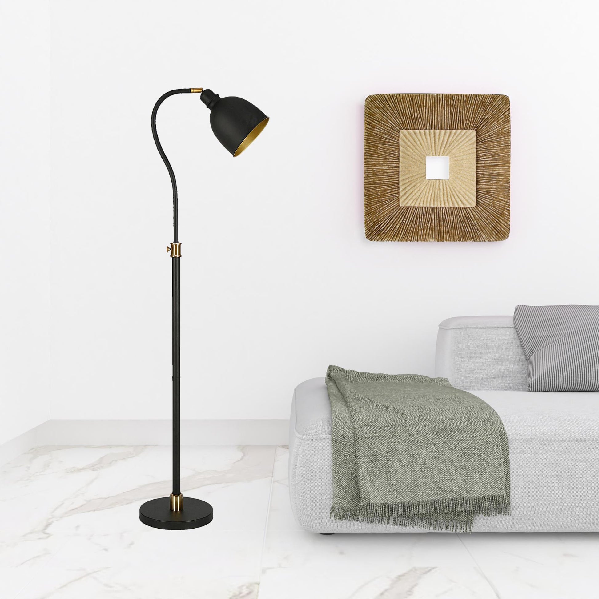 68" Black Adjustable Reading Floor Lamp With Black Dome Shade-Floor Lamps-DECOROLALA