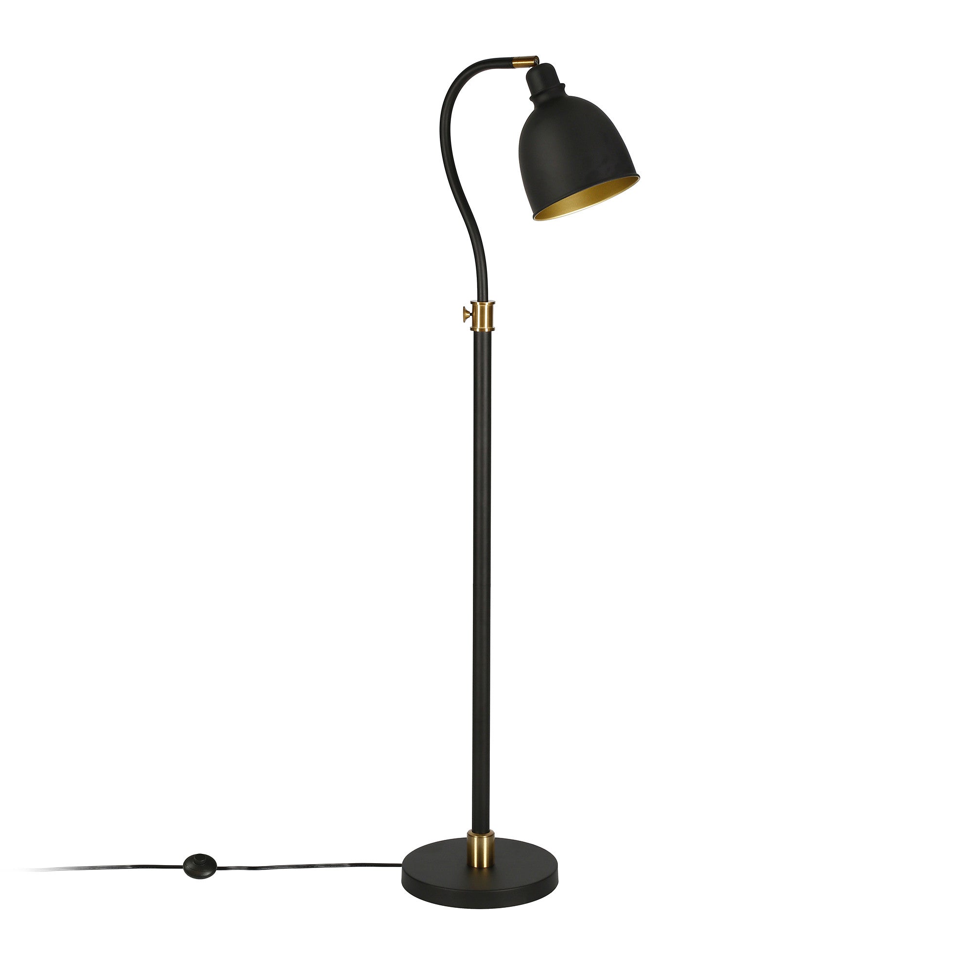 68" Black Adjustable Reading Floor Lamp With Black Dome Shade-Floor Lamps-DECOROLALA