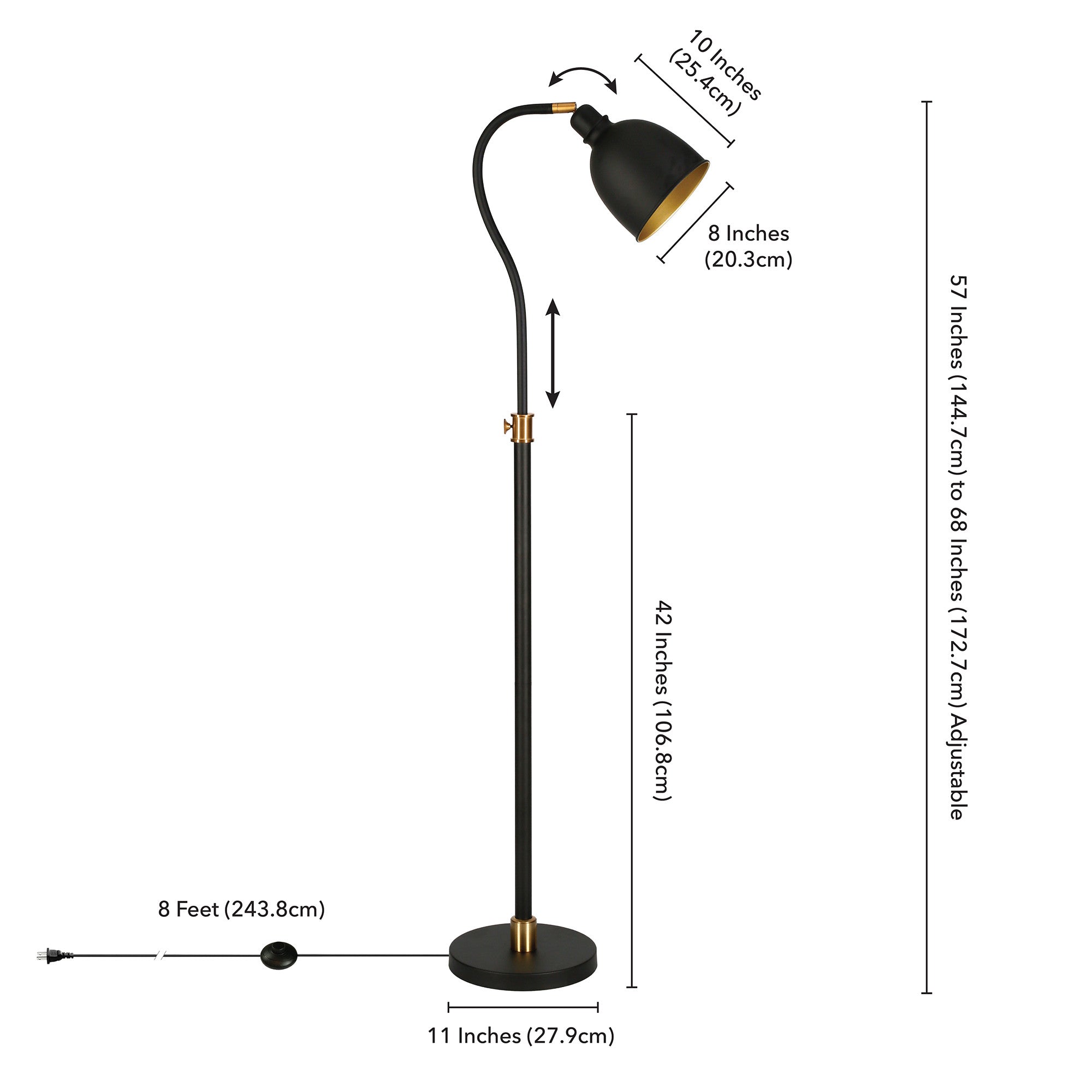 68" Black Adjustable Reading Floor Lamp With Black Dome Shade-Floor Lamps-DECOROLALA