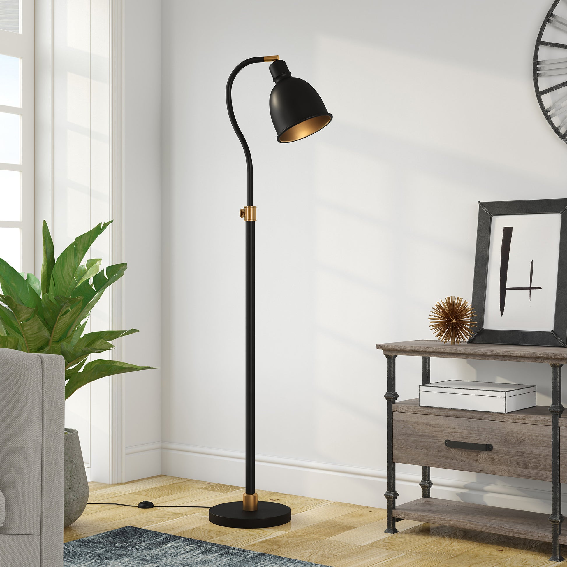 68" Black Adjustable Reading Floor Lamp With Black Dome Shade-Floor Lamps-DECOROLALA