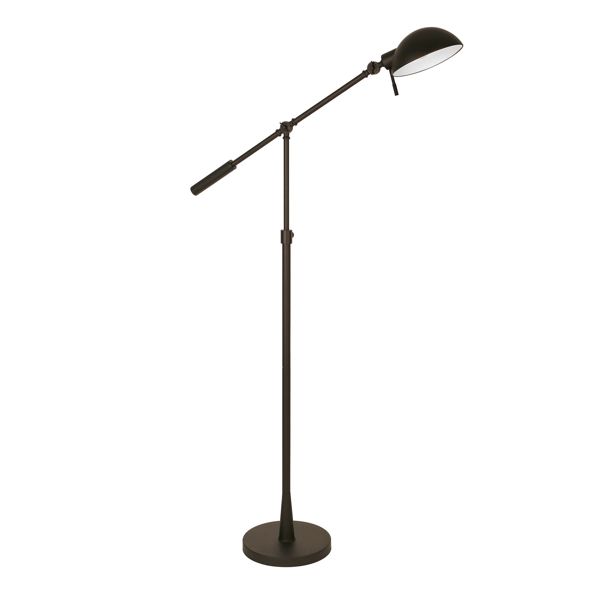 61" Black Adjustable Swing Arm Floor Lamp With Black Cone Shade-0