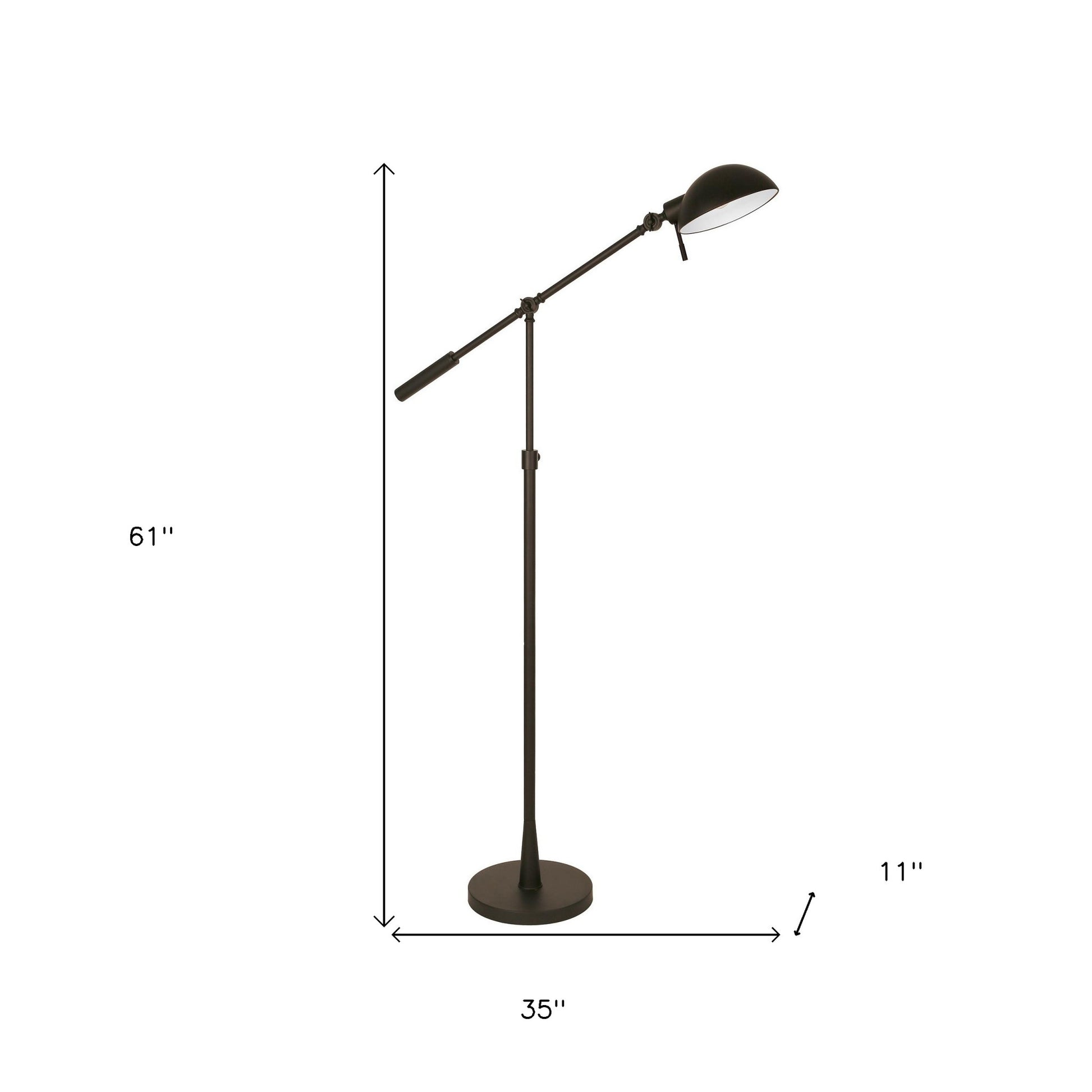 61" Black Adjustable Swing Arm Floor Lamp With Black Cone Shade-6