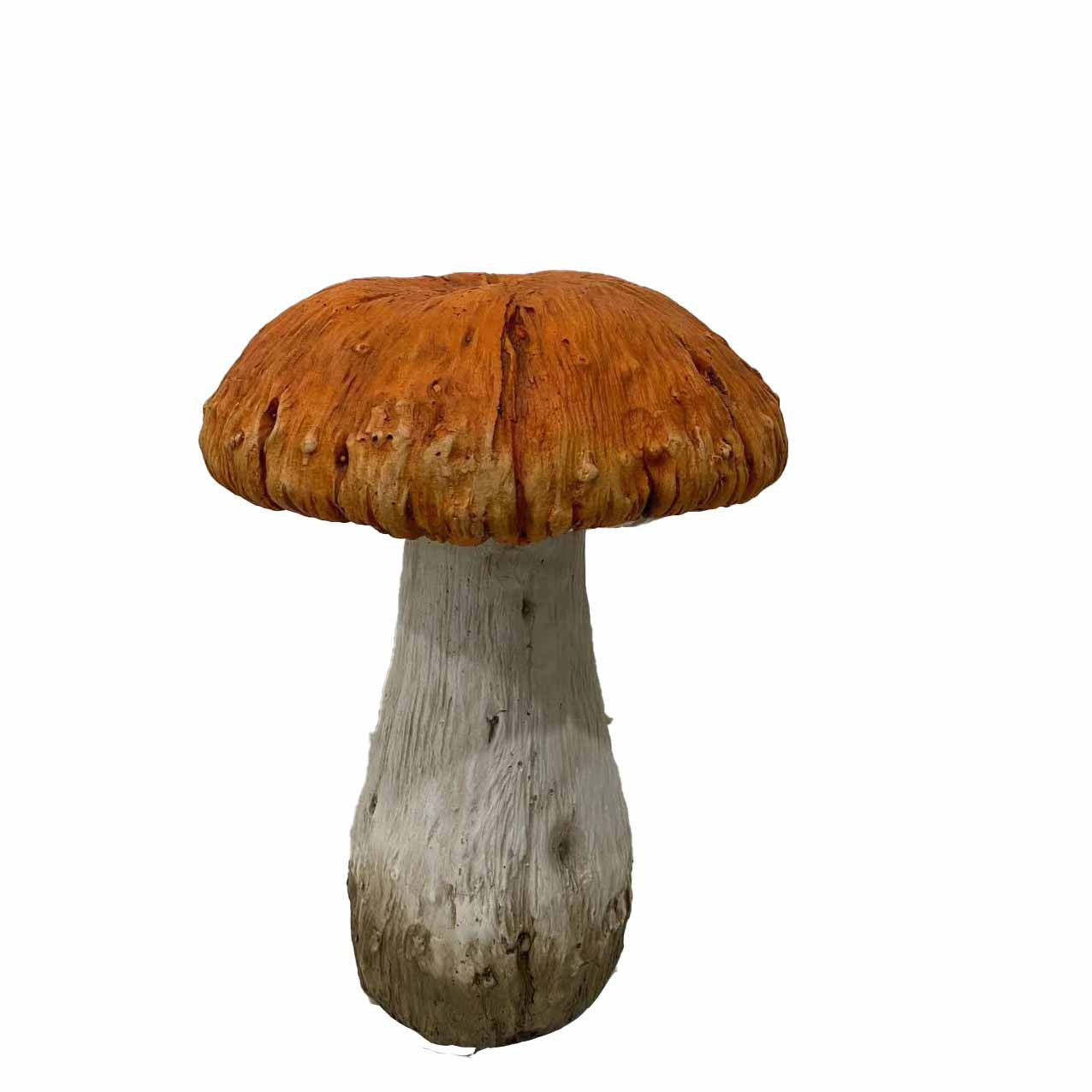 15" Orange And White Polyresin Mushroom Outdoor Statue-1
