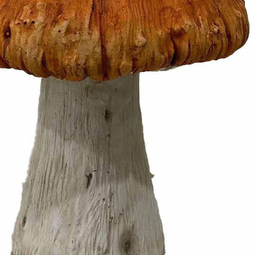 15" Orange And White Polyresin Mushroom Outdoor Statue-3