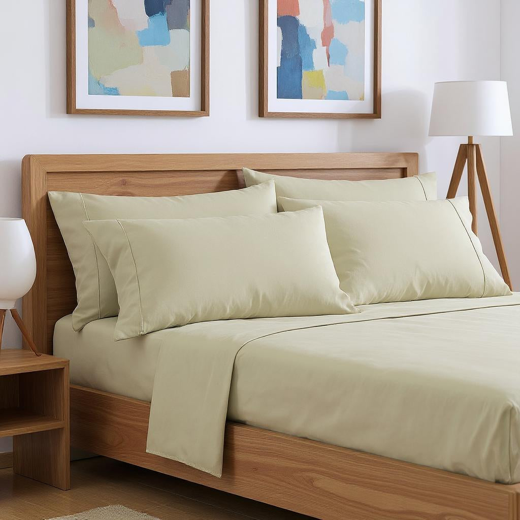 Six Piece Cream Microfiber King Sheet Set-Bed Sheets-DECOROLALA