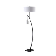 59" Matte Black Dual Arc Floor Lamp With White Drum Shade-Floor Lamps-DECOROLALA