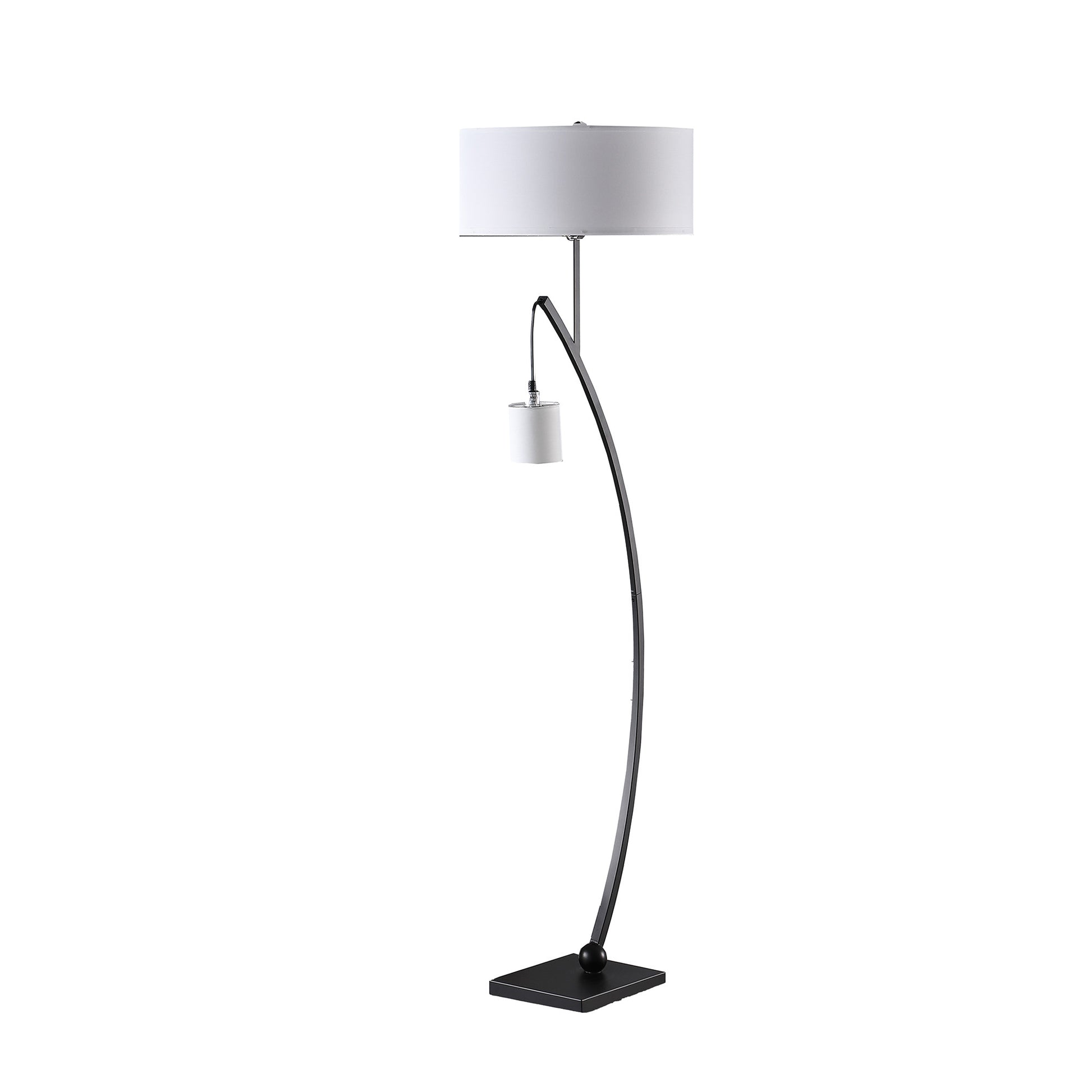 59" Matte Black Dual Arc Floor Lamp With White Drum Shade-Floor Lamps-DECOROLALA