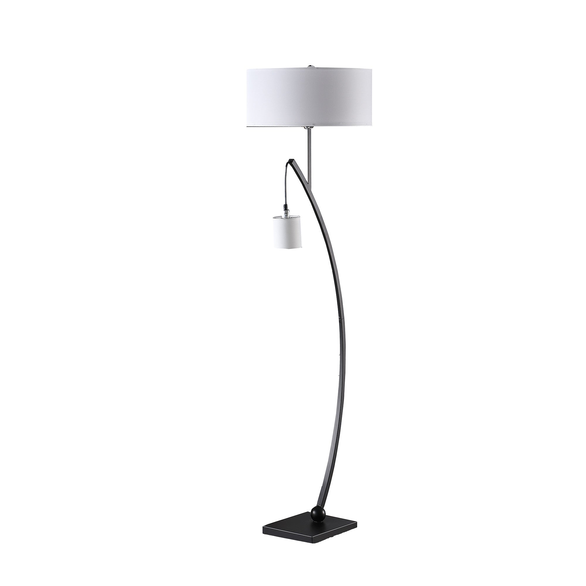 59" Matte Black Dual Arc Floor Lamp With White Drum Shade-Floor Lamps-DECOROLALA
