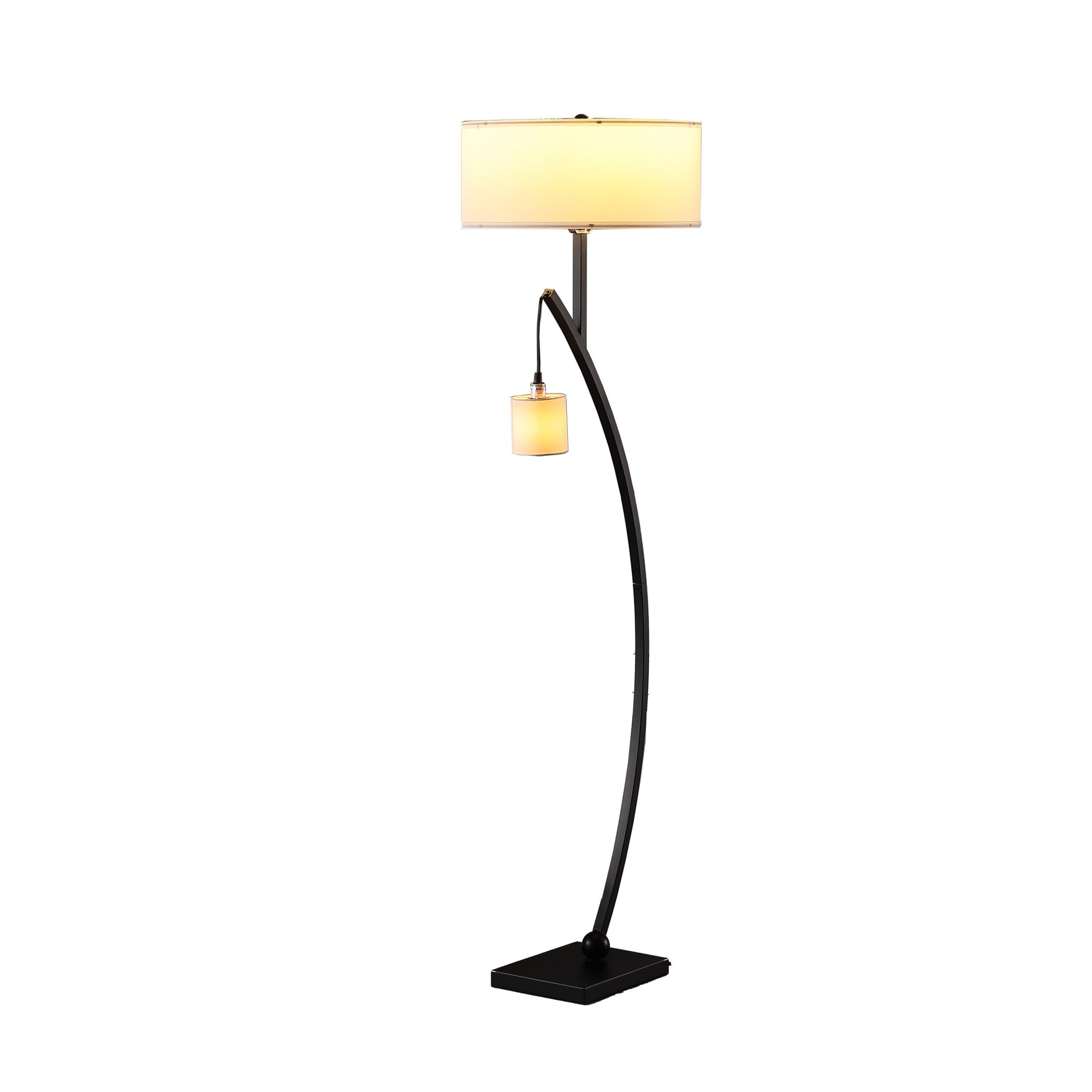 59" Matte Black Dual Arc Floor Lamp With White Drum Shade-Floor Lamps-DECOROLALA