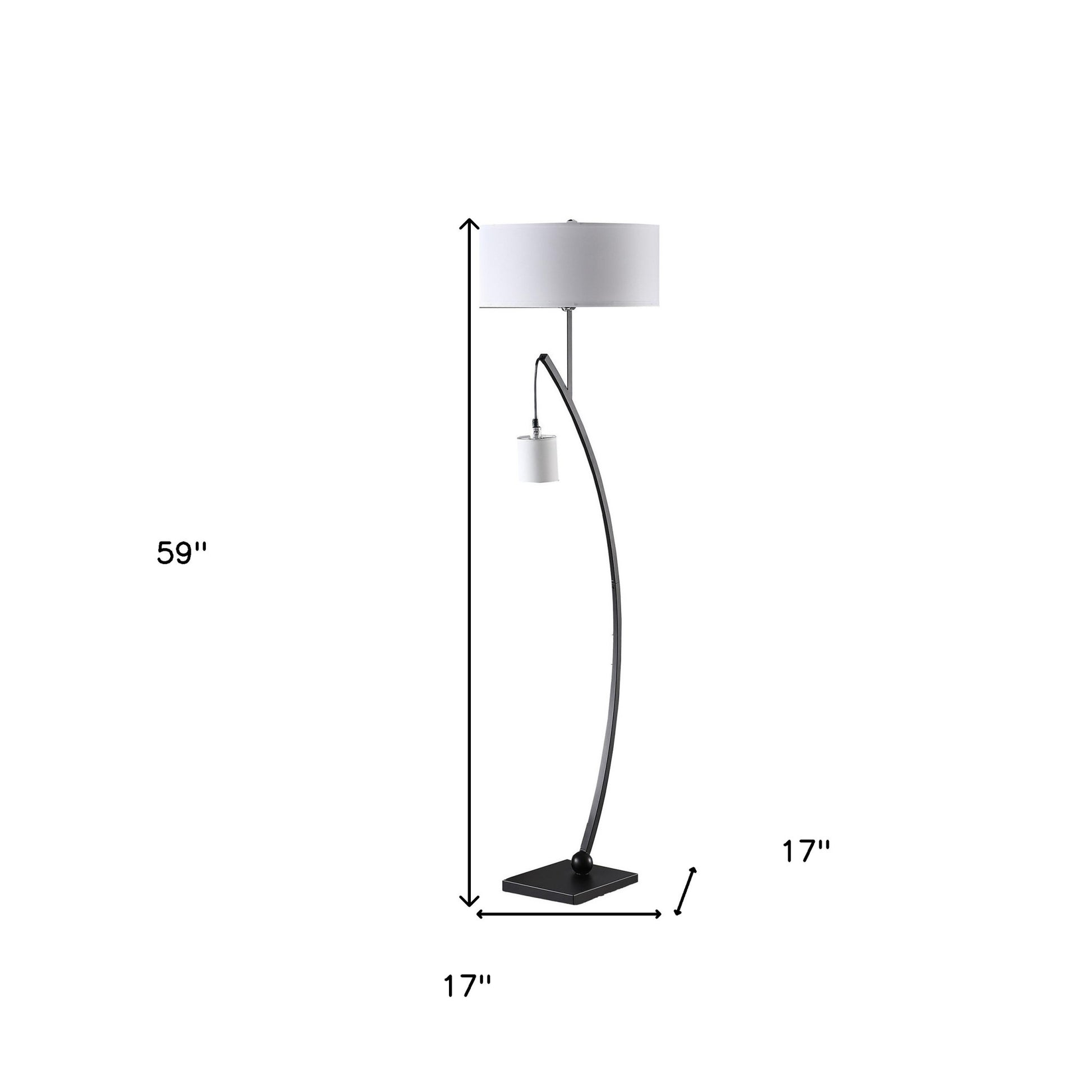 59" Matte Black Dual Arc Floor Lamp With White Drum Shade-Floor Lamps-DECOROLALA