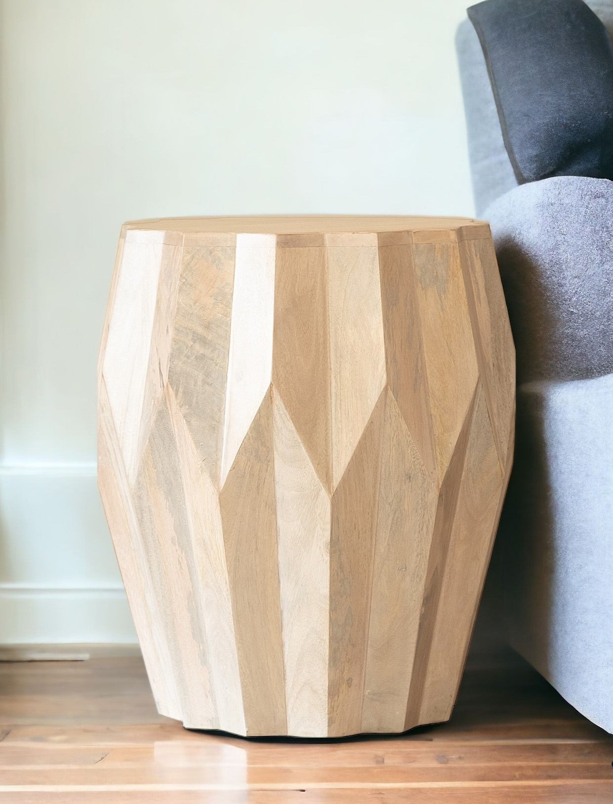 23" Natural Solid Wood Round Drum End Table-End-Side Tables-DECOROLALA