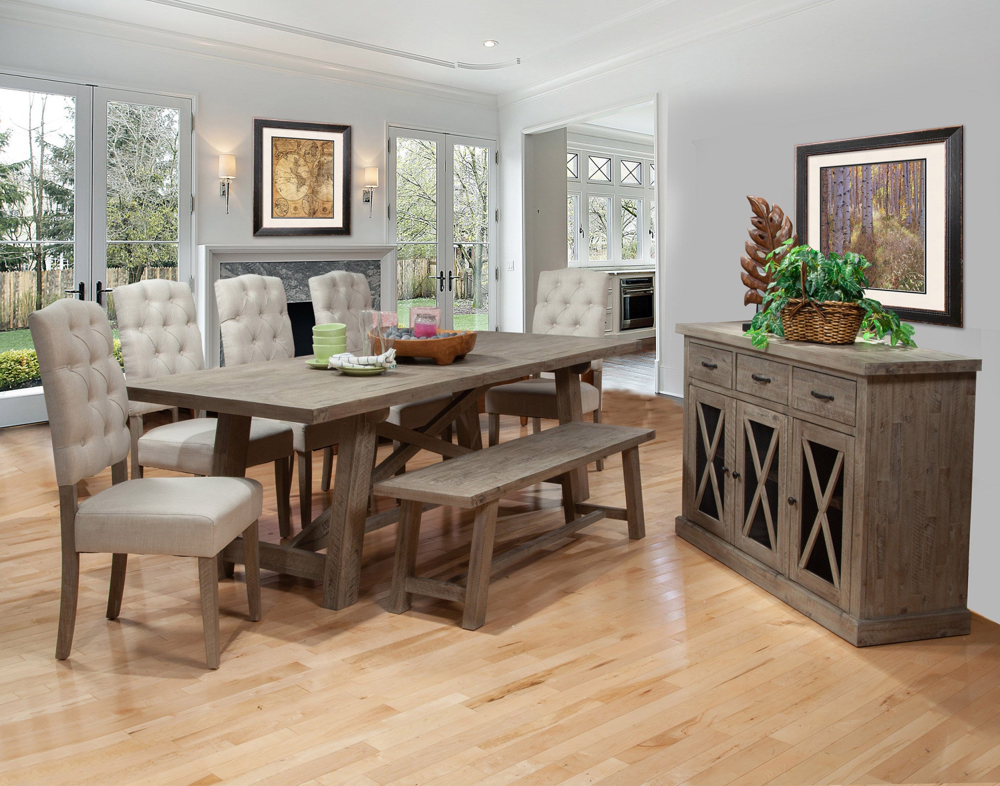 60" Natural Distressed Solid Wood Dining Bench-Benches-DECOROLALA