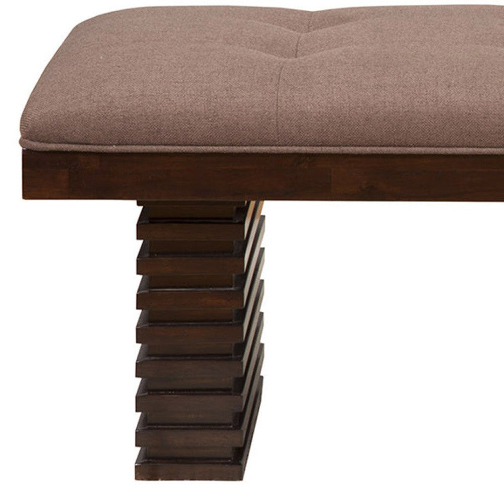 59" Latte and Espresso Linen Blend Upholstered Dining Bench-Benches-DECOROLALA