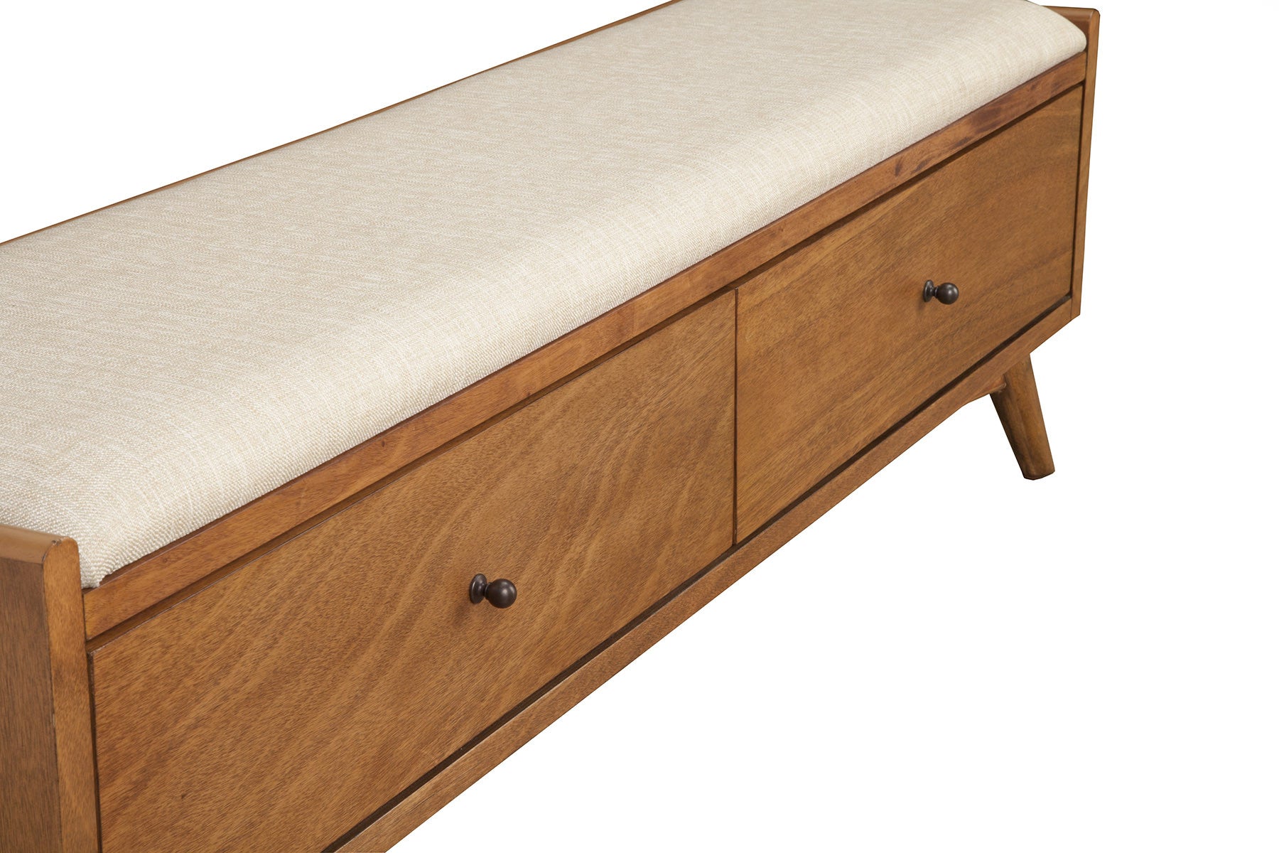 59" Beige and Brown Upholstered Polyester Blend Bench with Drawers-Benches-DECOROLALA