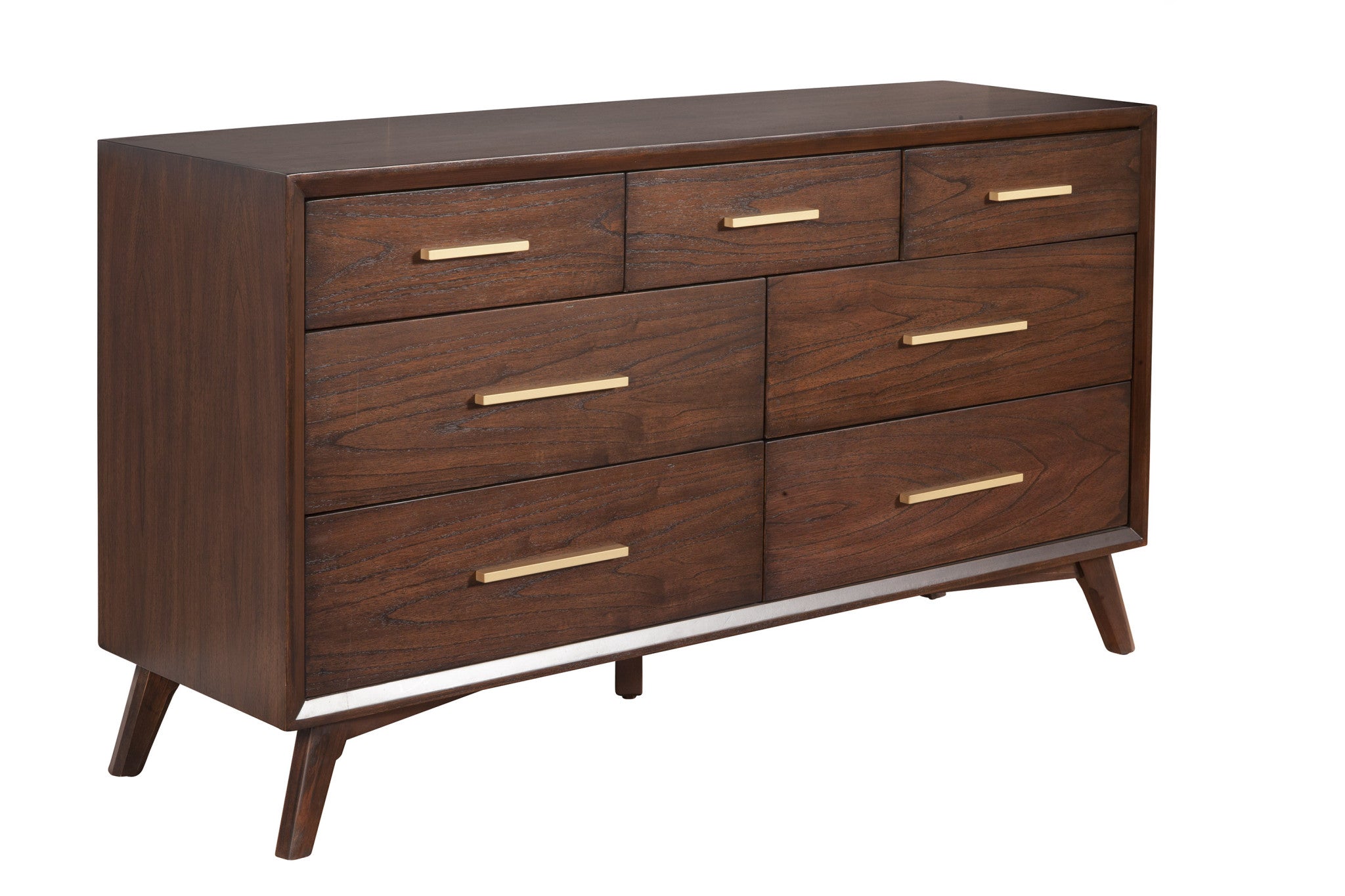 60" Walnut Solid Wood Seven Drawer Double Dresser-1
