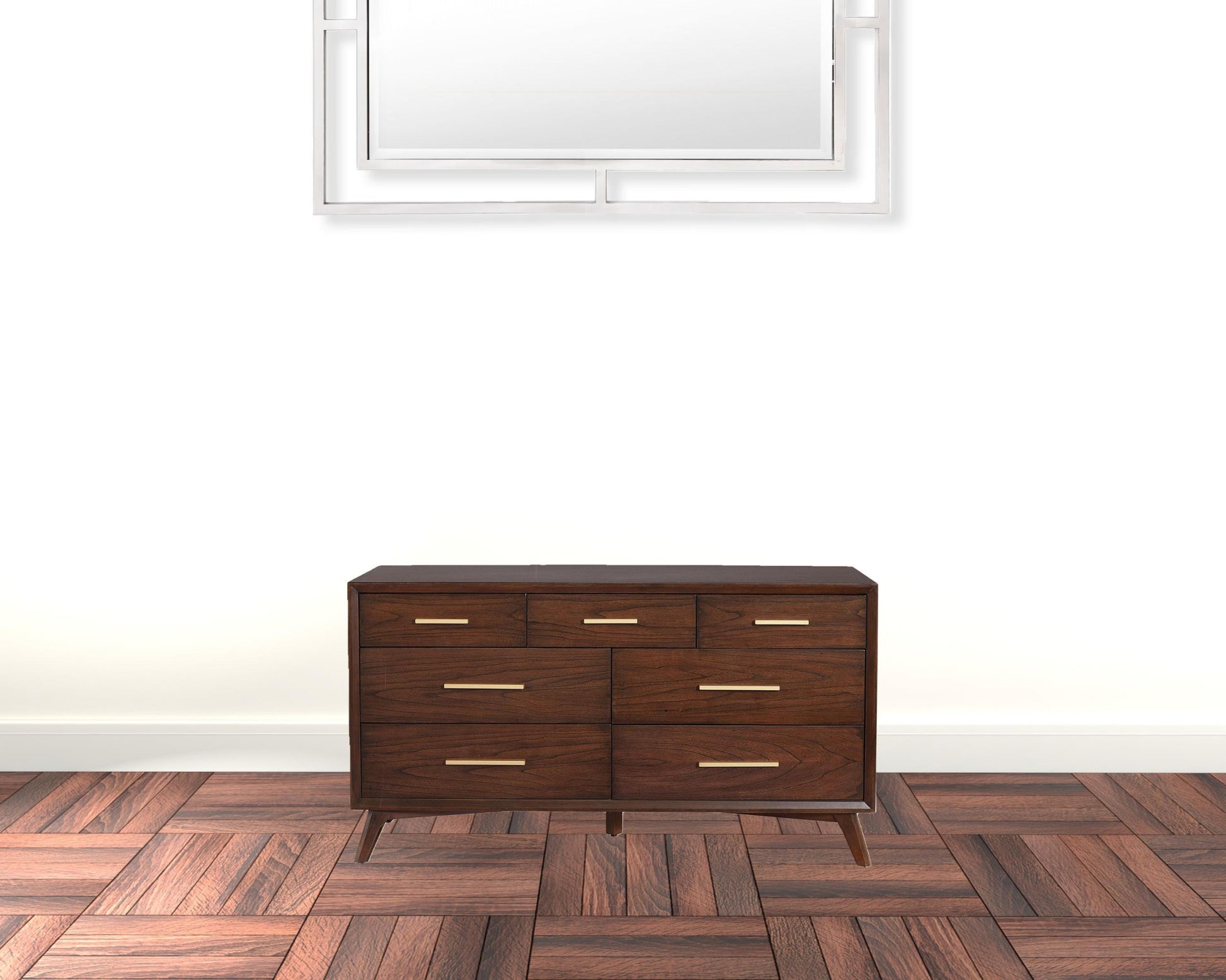 60" Walnut Solid Wood Seven Drawer Double Dresser-2
