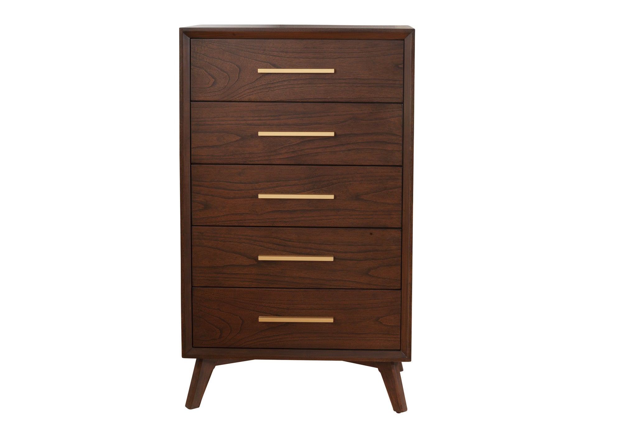 28" Walnut Solid Wood Five Drawer Chest-1
