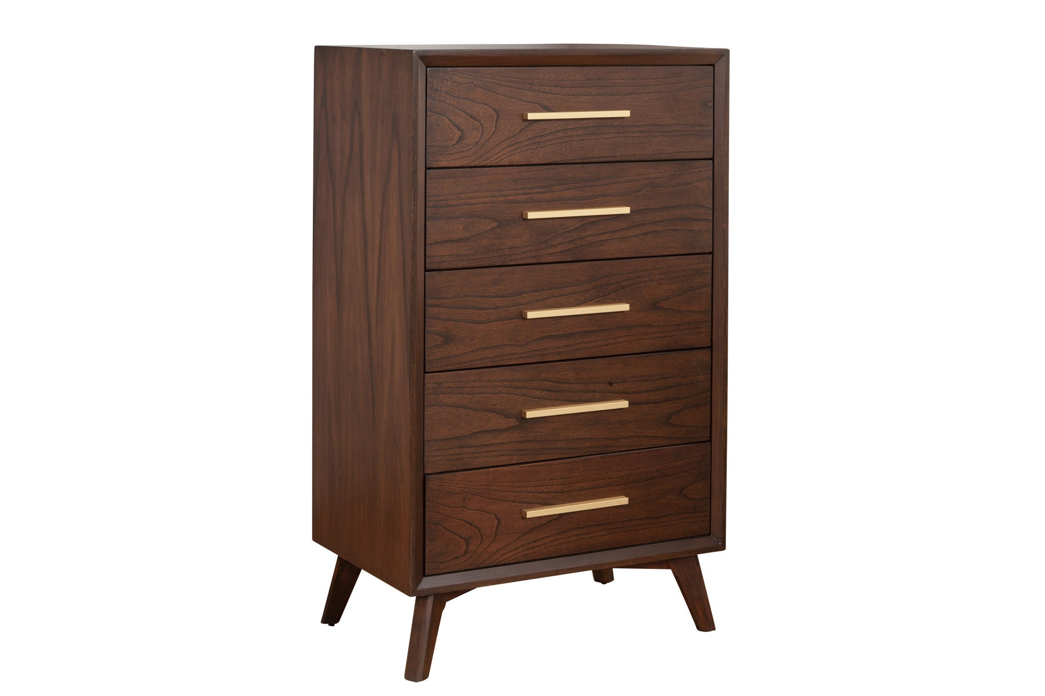 28" Walnut Solid Wood Five Drawer Chest-0