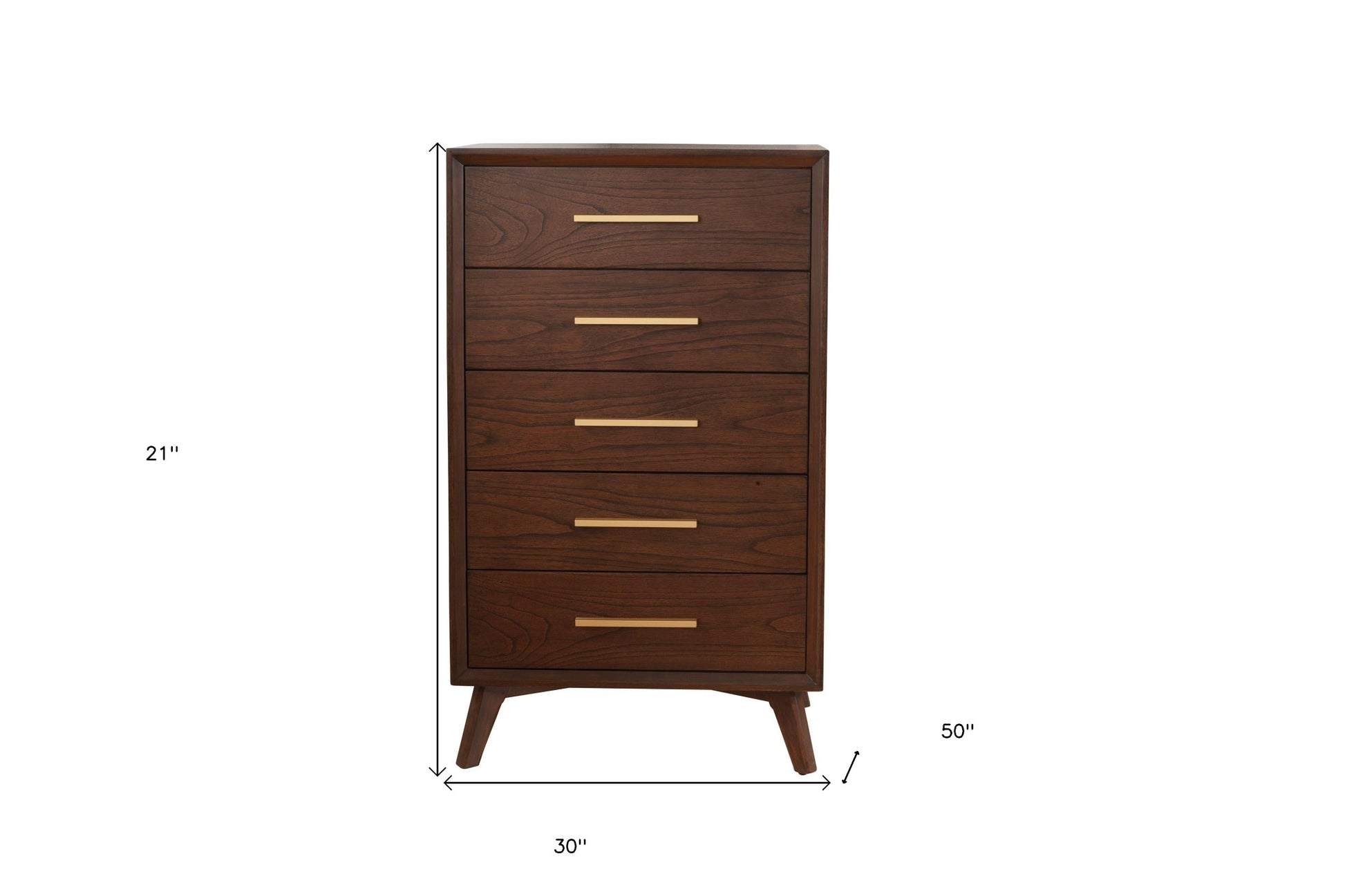 28" Walnut Solid Wood Five Drawer Chest-4