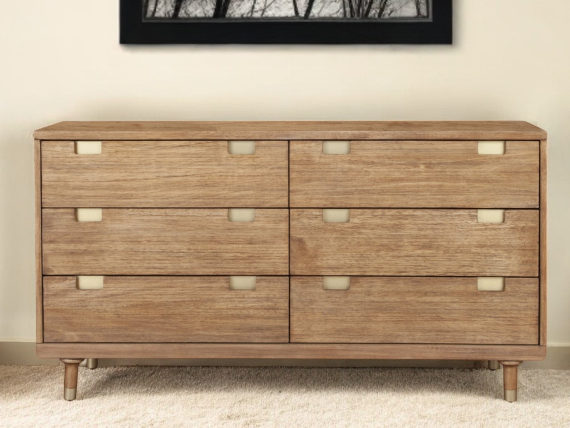 60" Sandy Brown Solid Wood Six Drawer Double Dresser-Dressers-DECOROLALA