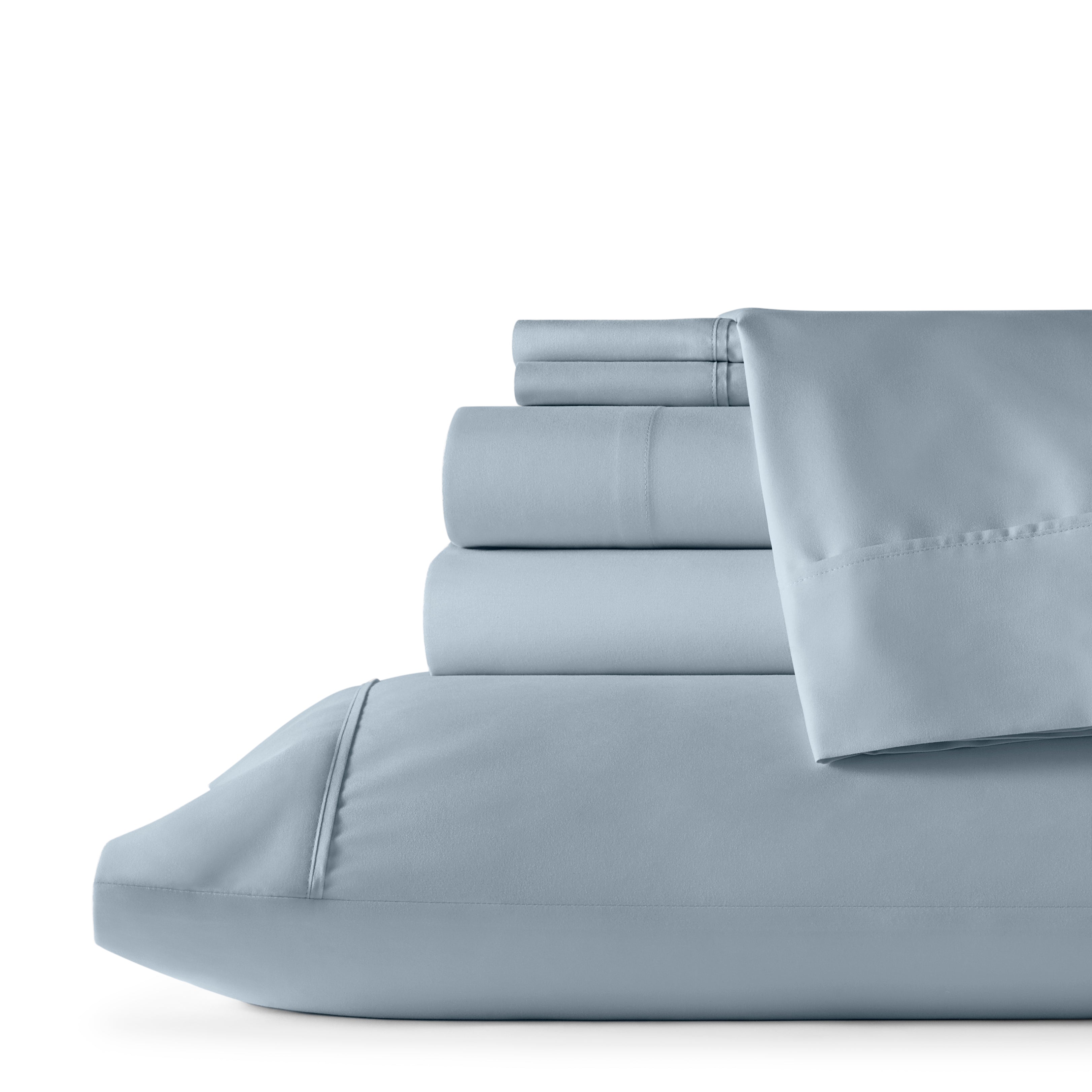 Six Piece Ice Blue Microfiber King Sheet Set-Bed Sheets-DECOROLALA