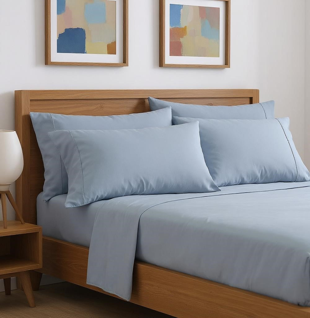Six Piece Ice Blue Microfiber King Sheet Set-Bed Sheets-DECOROLALA