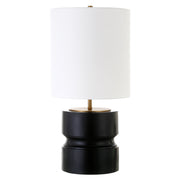 27" Beige and Gold Metal Geometric Table Lamp With White Drum Shade-Table Lamps-DECOROLALA