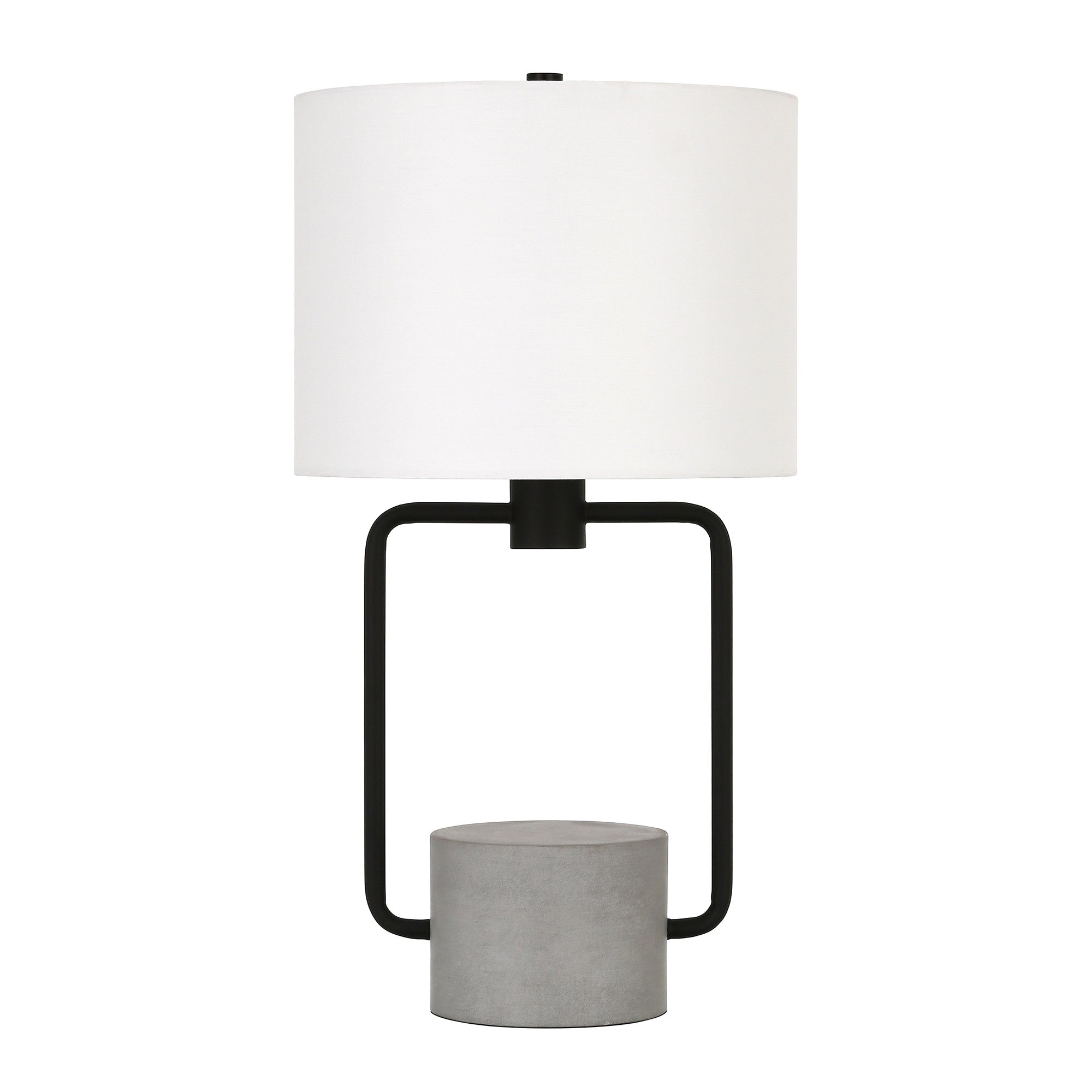 22" Black and Gray Concrete Table Lamp With White Drum Shade-Table Lamps-DECOROLALA