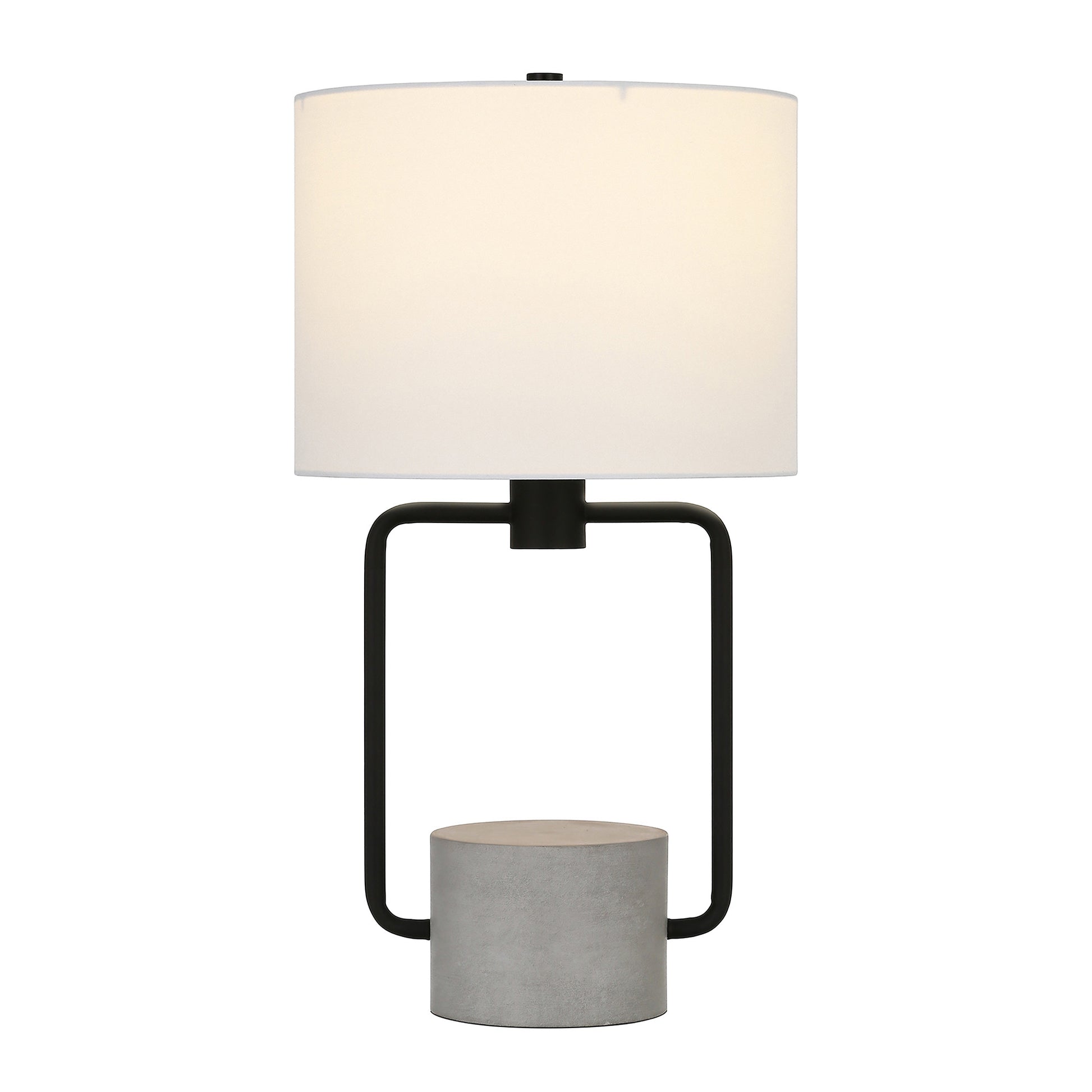 22" Black and Gray Concrete Table Lamp With White Drum Shade-Table Lamps-DECOROLALA
