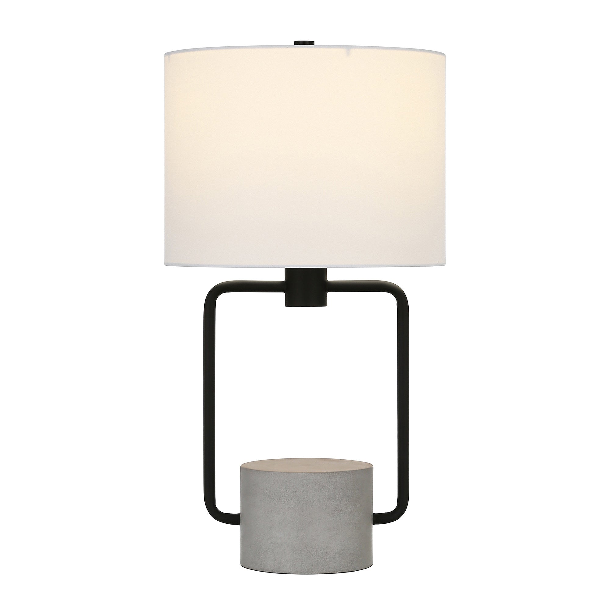 22" Black and Gray Concrete Table Lamp With White Drum Shade-Table Lamps-DECOROLALA