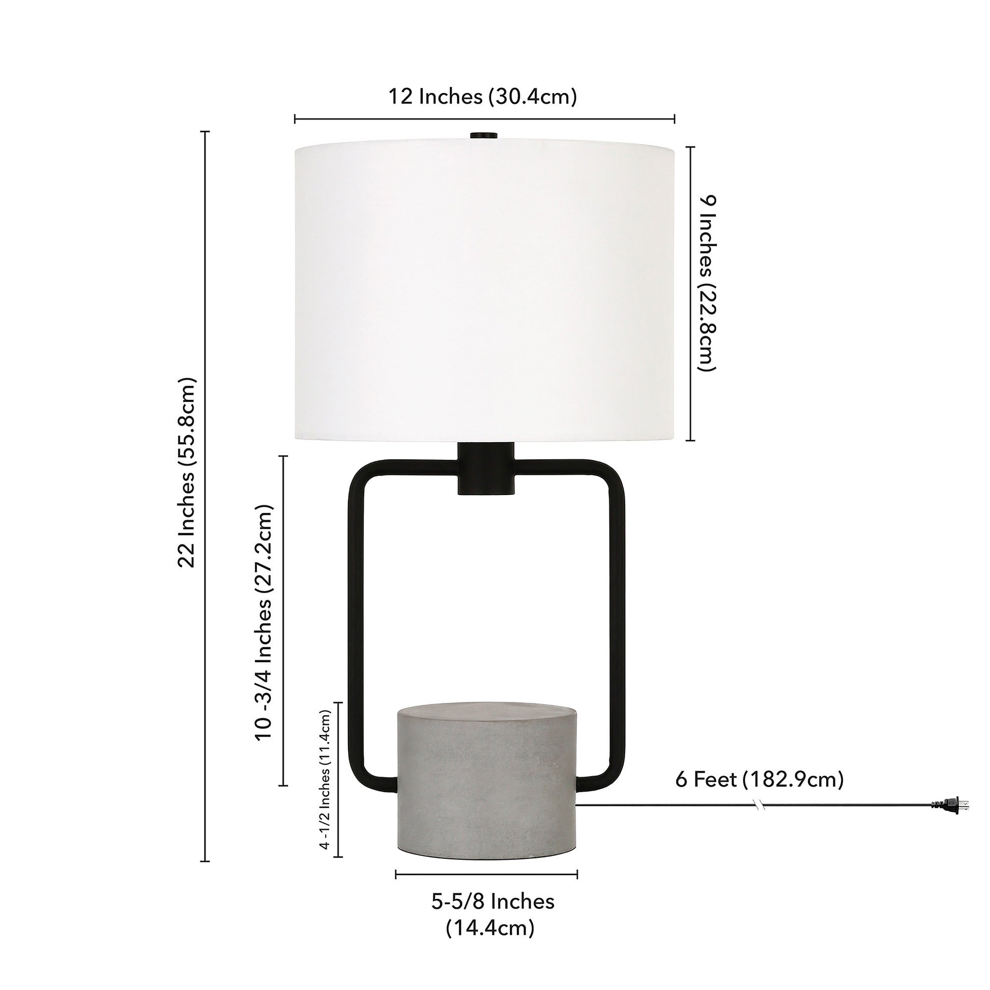 22" Black and Gray Concrete Table Lamp With White Drum Shade-Table Lamps-DECOROLALA