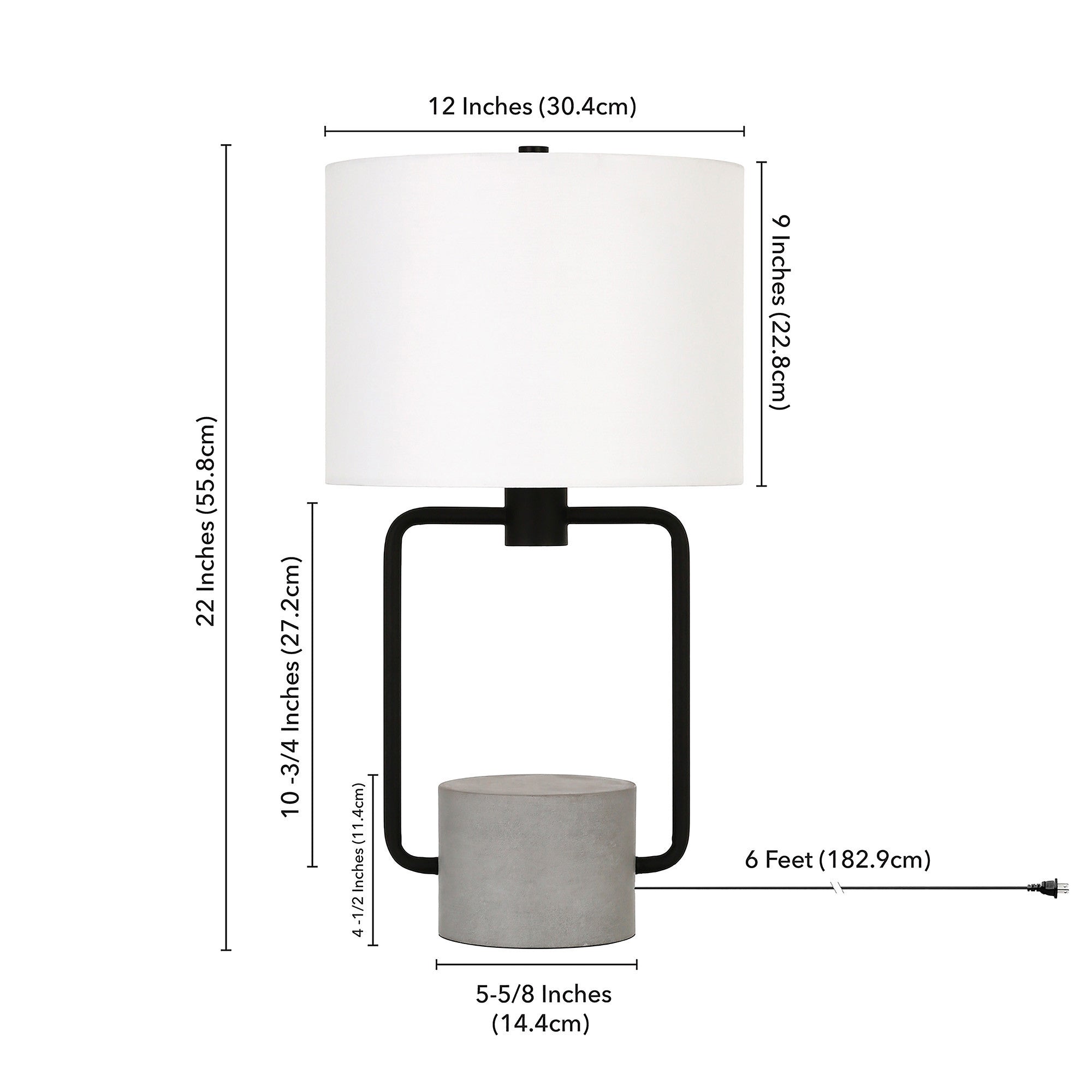 22" Black and Gray Concrete Table Lamp With White Drum Shade-Table Lamps-DECOROLALA