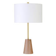 26" Gold and Brown Metal Table Lamp With White Drum Shade-Table Lamps-DECOROLALA