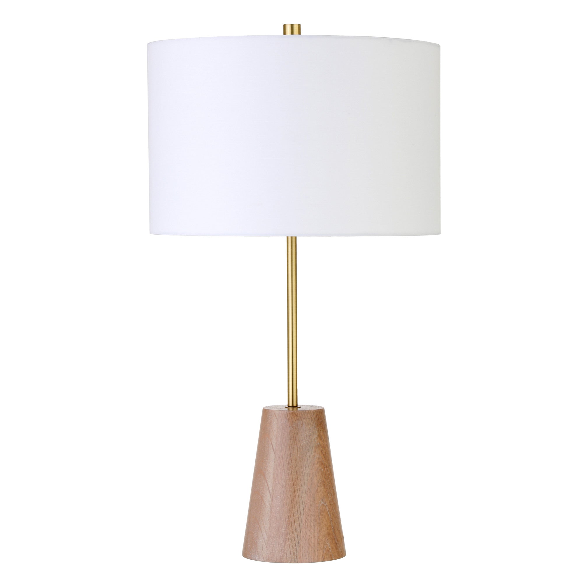 26" Gold and Brown Metal Table Lamp With White Drum Shade-Table Lamps-DECOROLALA