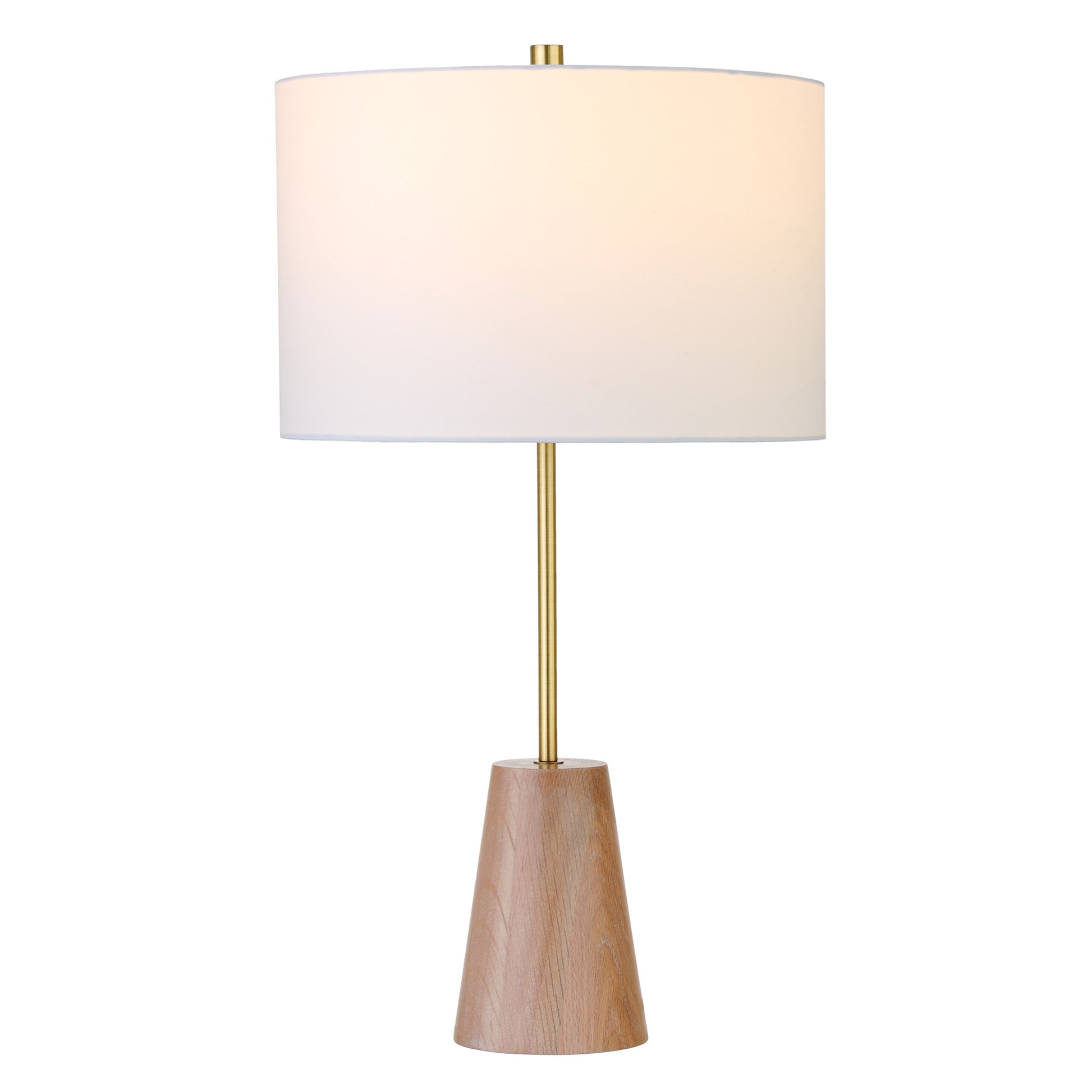26" Gold and Brown Metal Table Lamp With White Drum Shade-Table Lamps-DECOROLALA