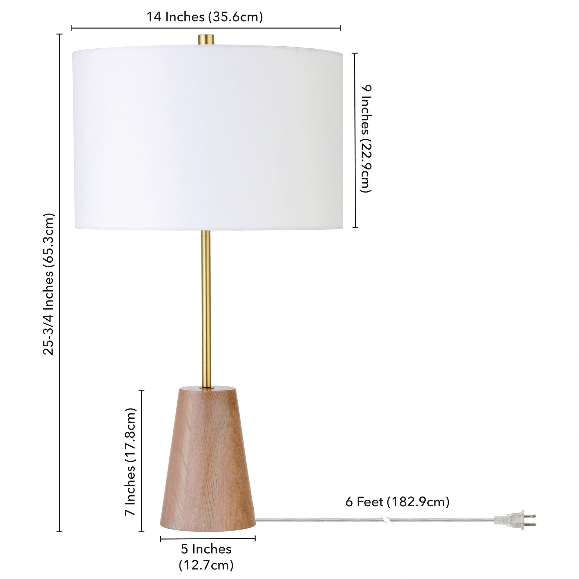 26" Gold and Brown Metal Table Lamp With White Drum Shade-Table Lamps-DECOROLALA