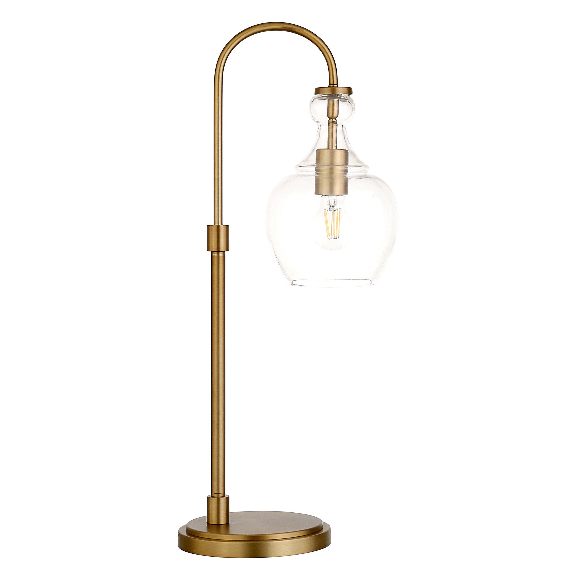 27" Brass Metal Arched Table Lamp With Clear Dome Shade-Table Lamps-DECOROLALA