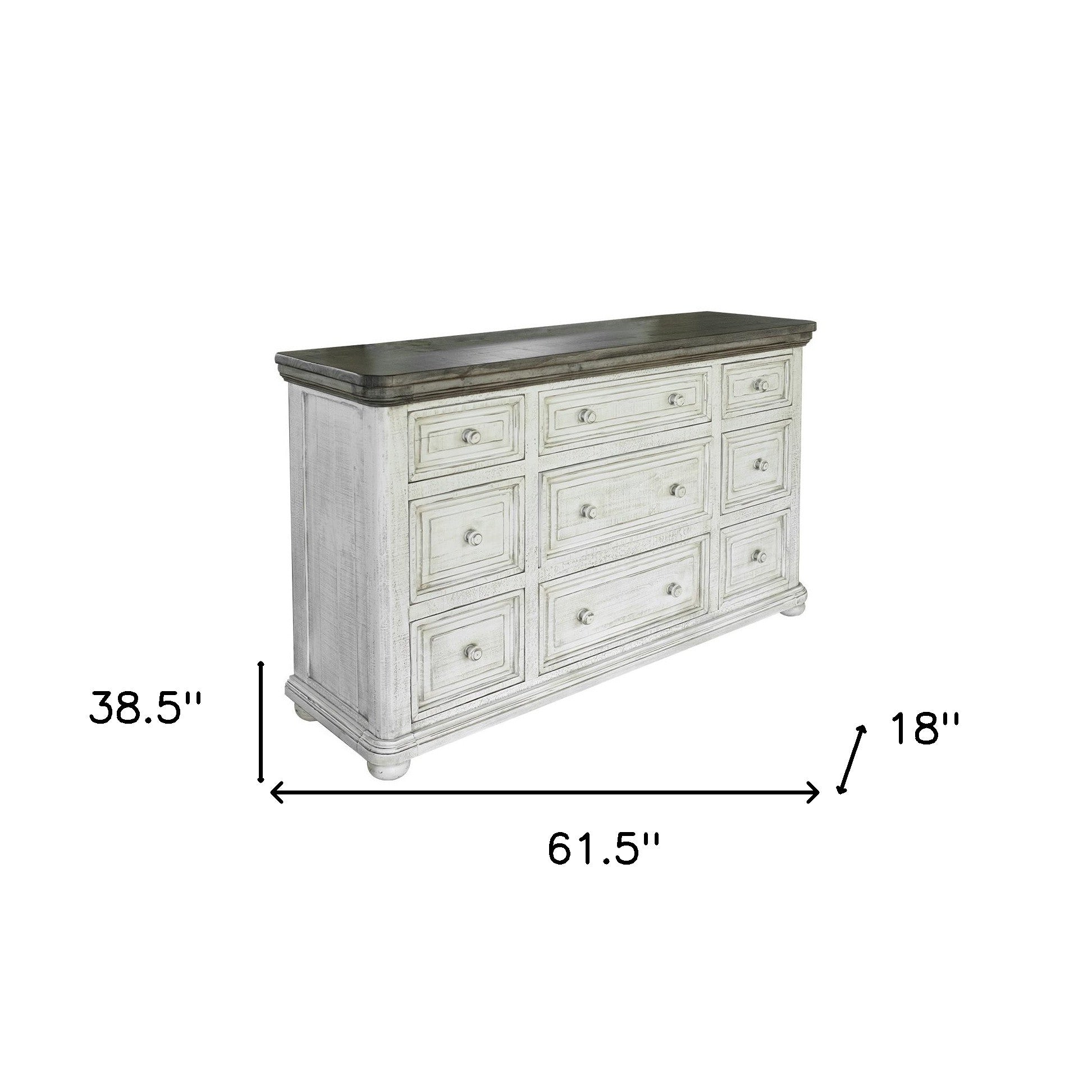 62" Gray and Ivory Solid Wood Nine Drawer Triple Dresser-Dressers-DECOROLALA
