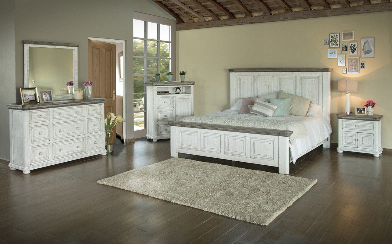 62" Gray and Ivory Solid Wood Nine Drawer Triple Dresser-Dressers-DECOROLALA